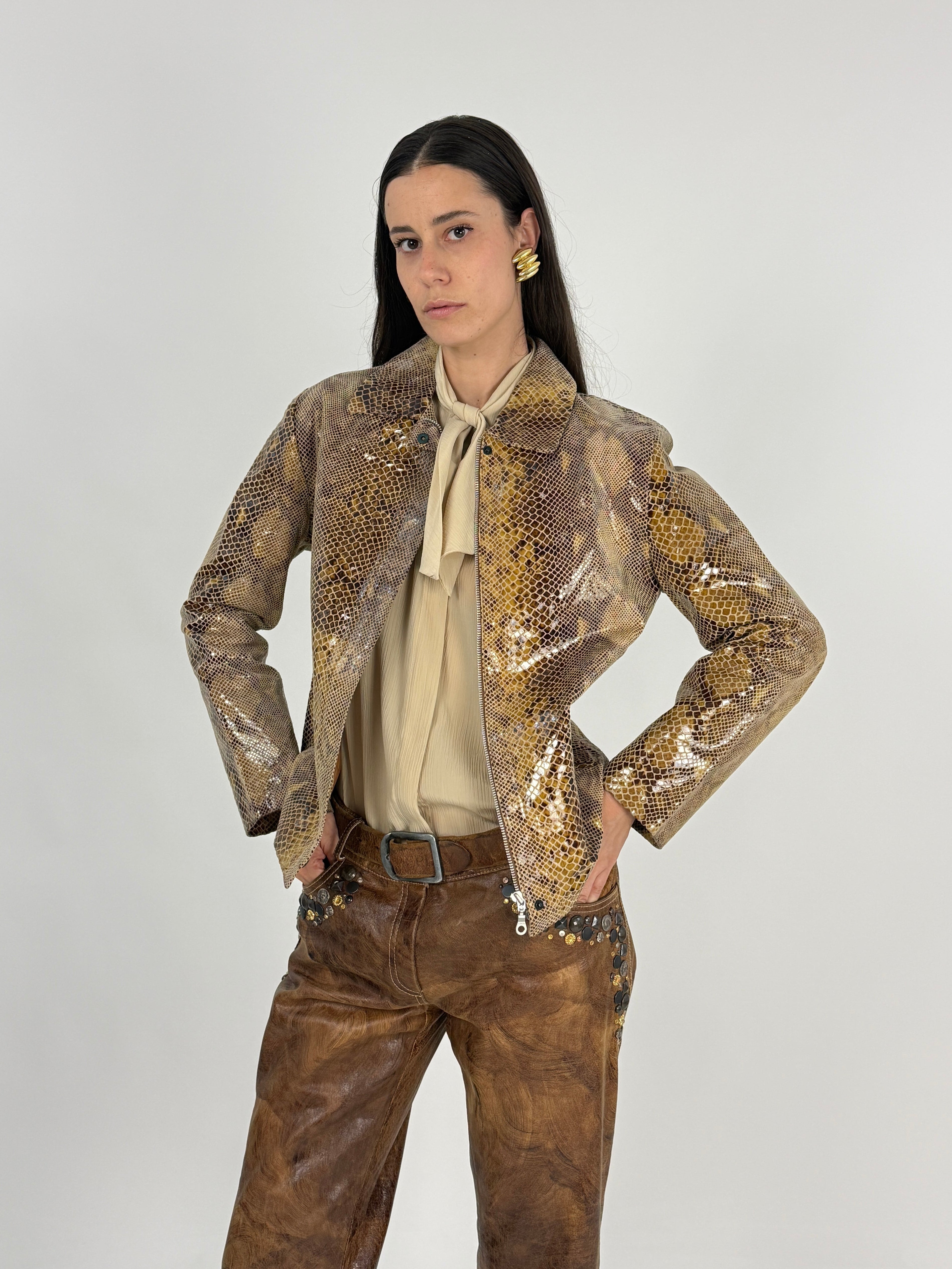 Giacca Vintage in Vera Pelle Stampa Rettile Pitonata – Taglia L