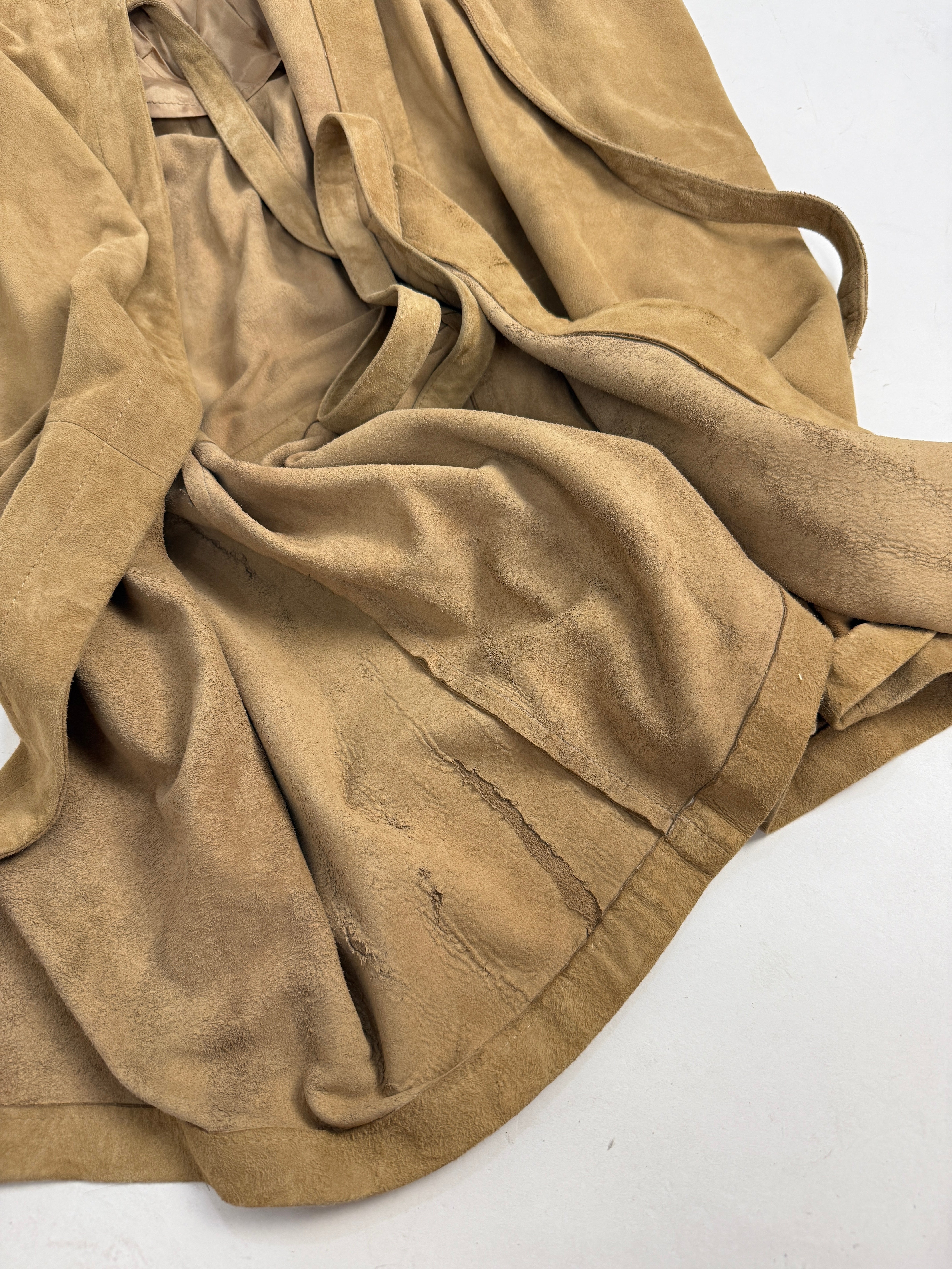 Abito Anni '70 Baren's Pelle Scamosciata Suede Cammello Wrap Dress - Taglia L