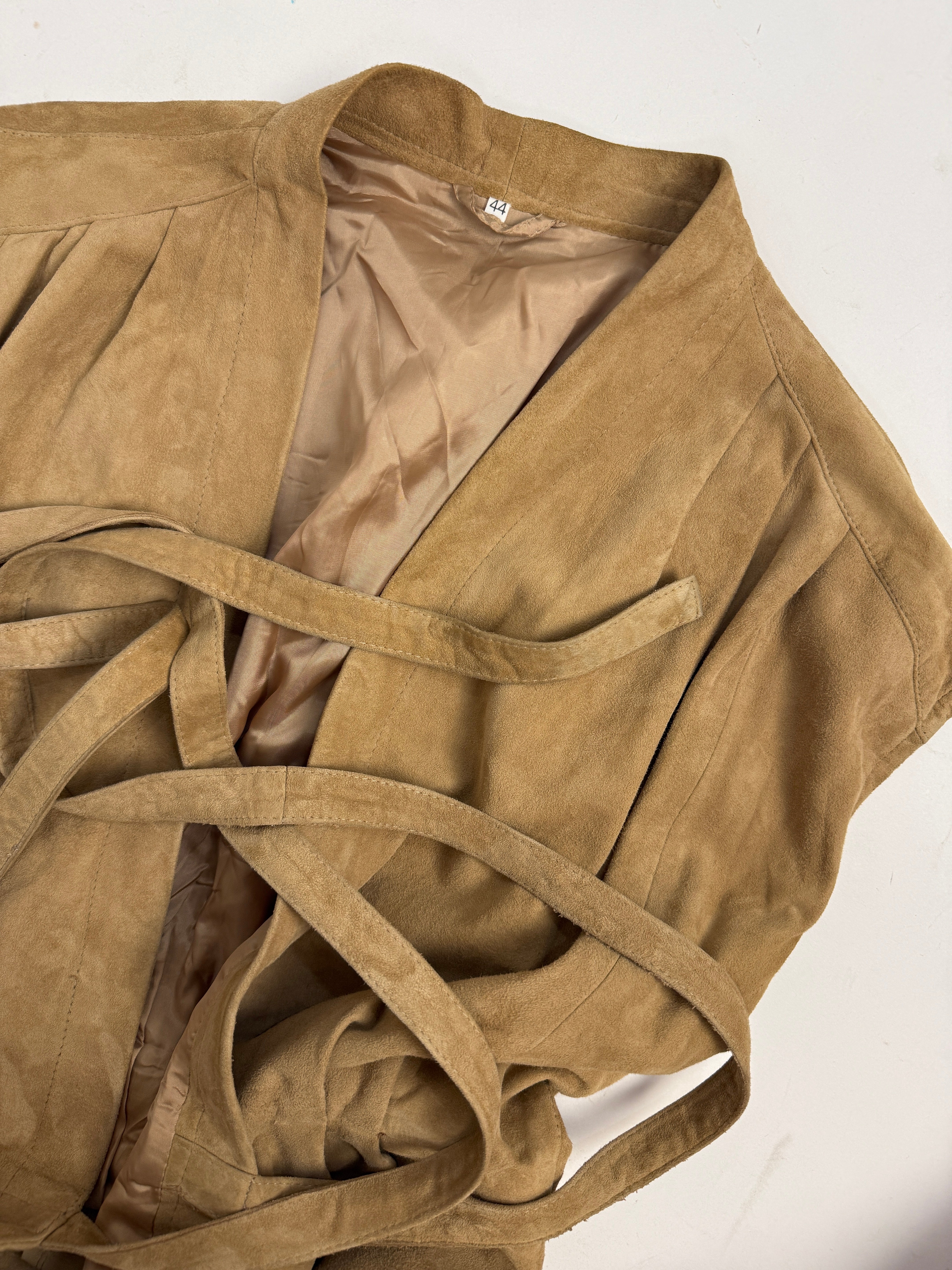 Abito Anni '70 Baren's Pelle Scamosciata Suede Cammello Wrap Dress - Taglia L