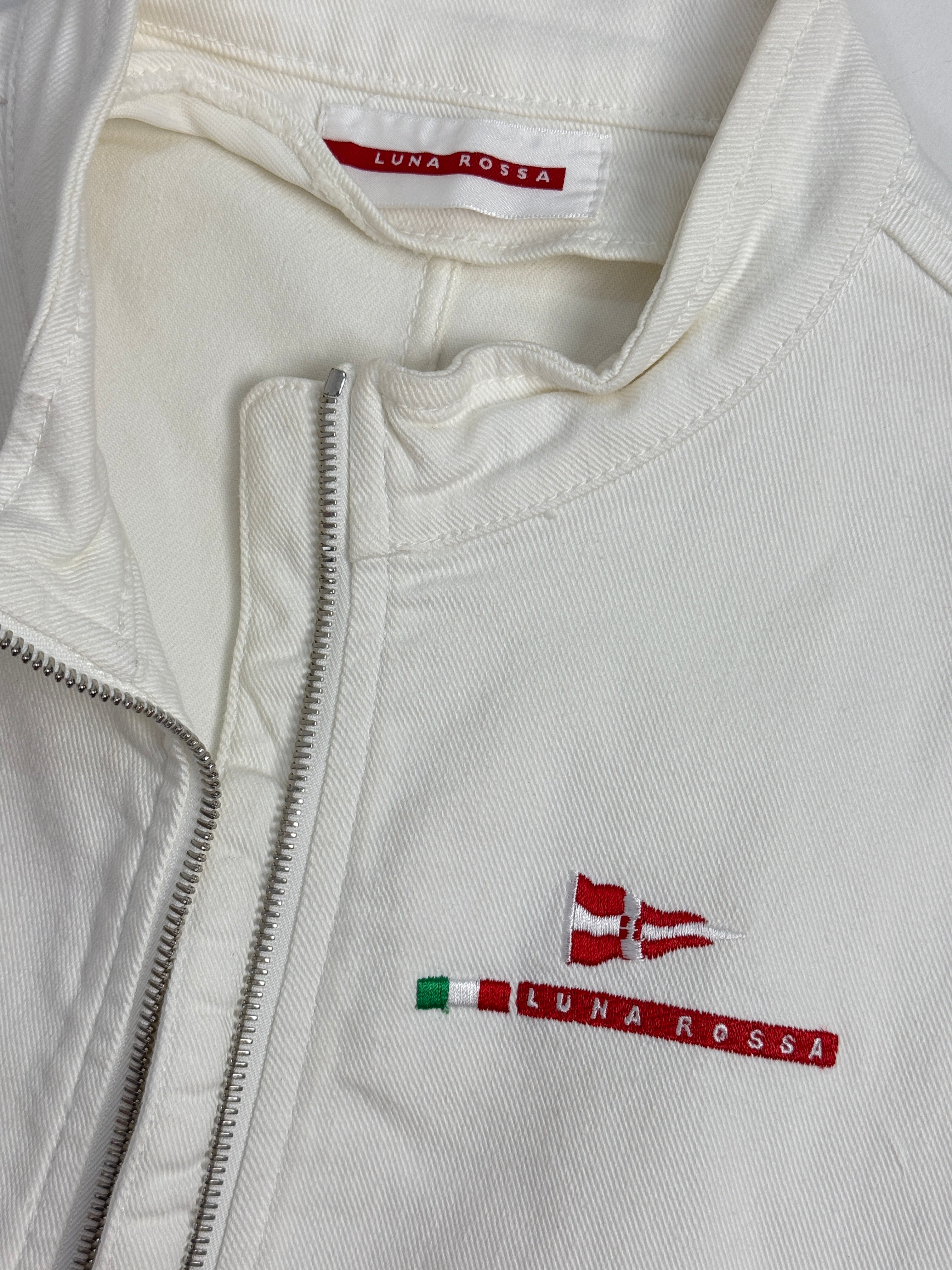 Gilet Vintage Prada Luna Rossa Bianco in Denim – America's Cup Anni 2000 - Taglia M/L