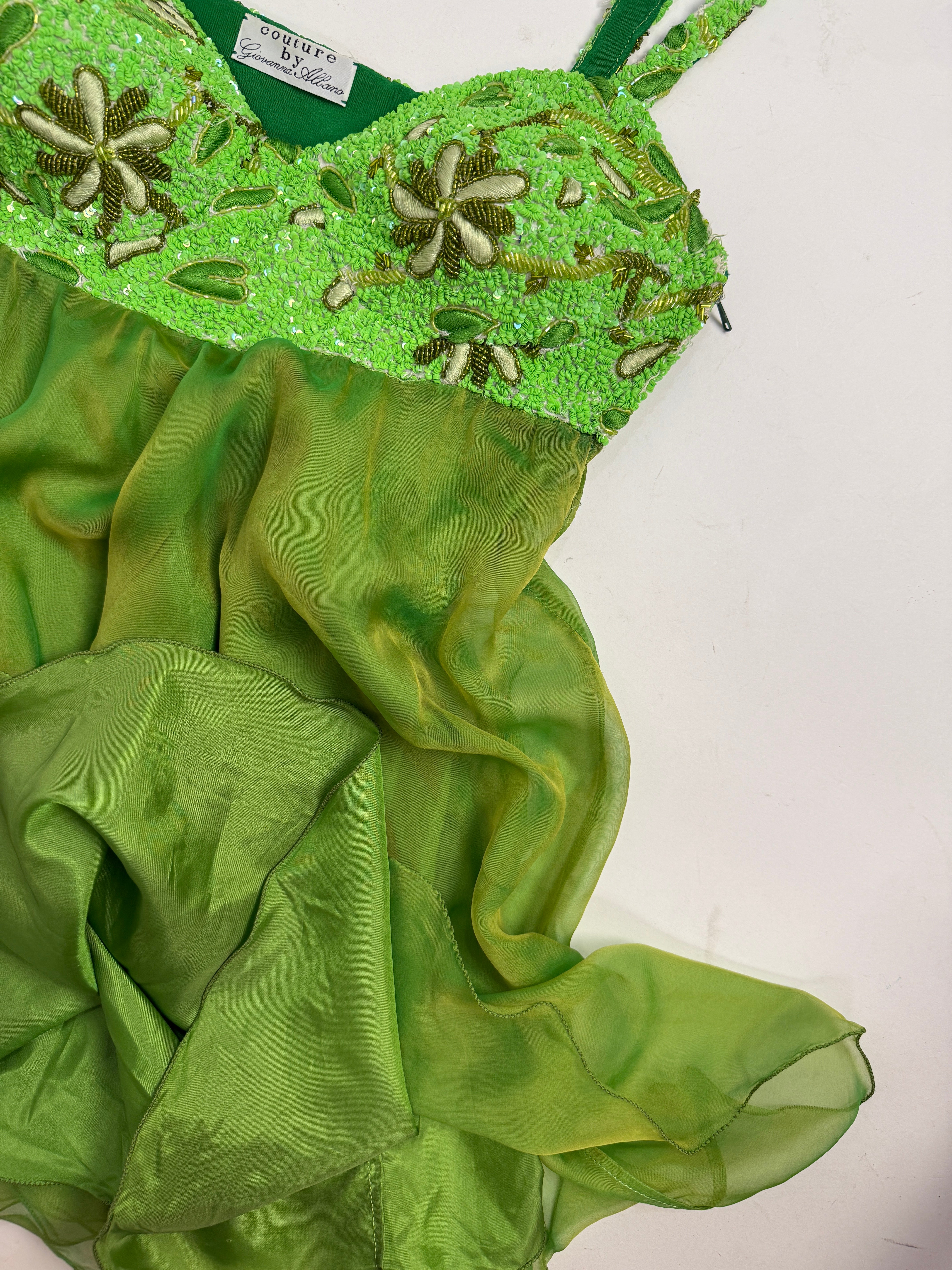 Abito Sartoriale Anni '80/'90 –  Seta e Paillettes Verde Lime