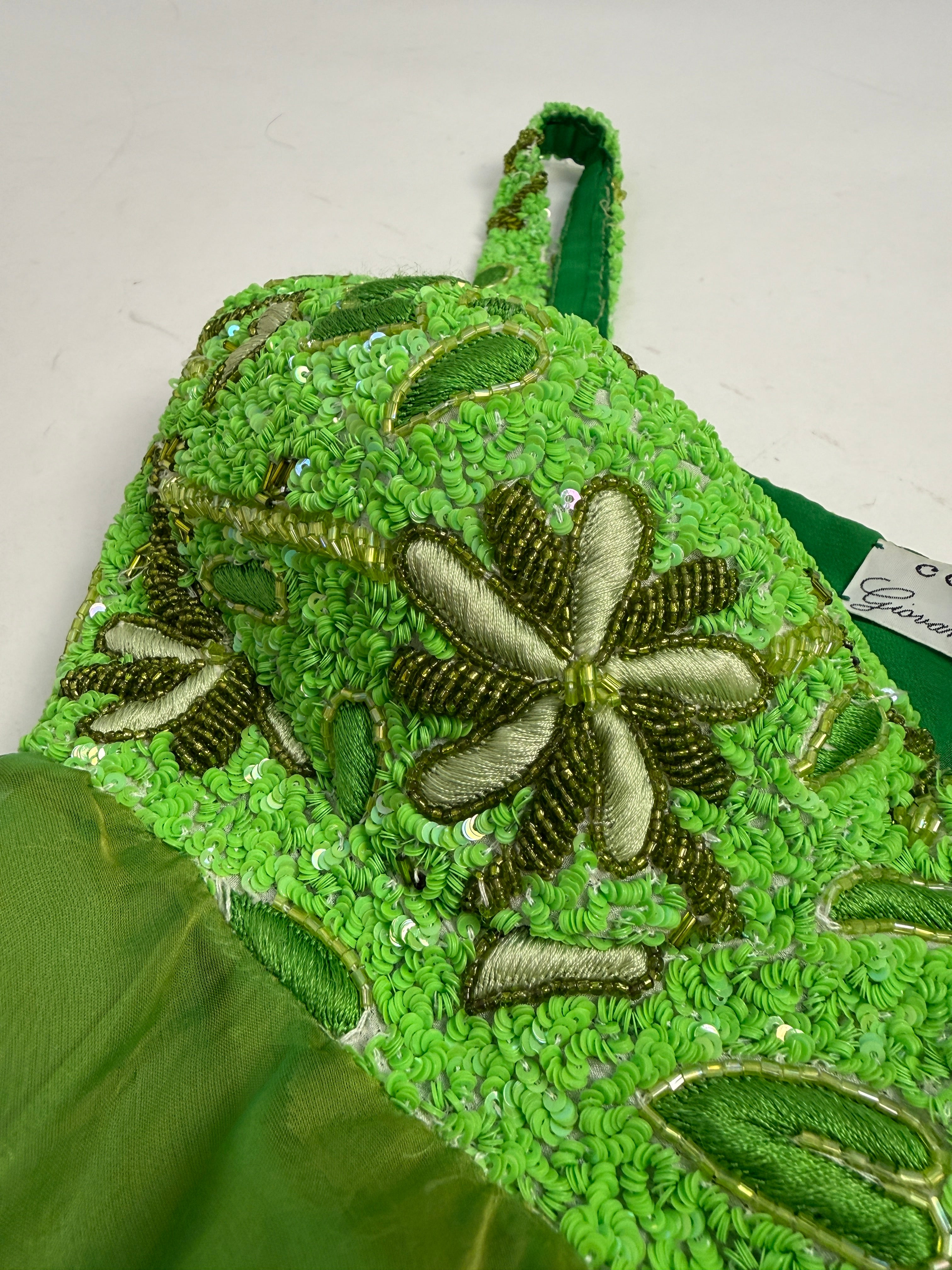 Abito Sartoriale Anni '80/'90 –  Seta e Paillettes Verde Lime