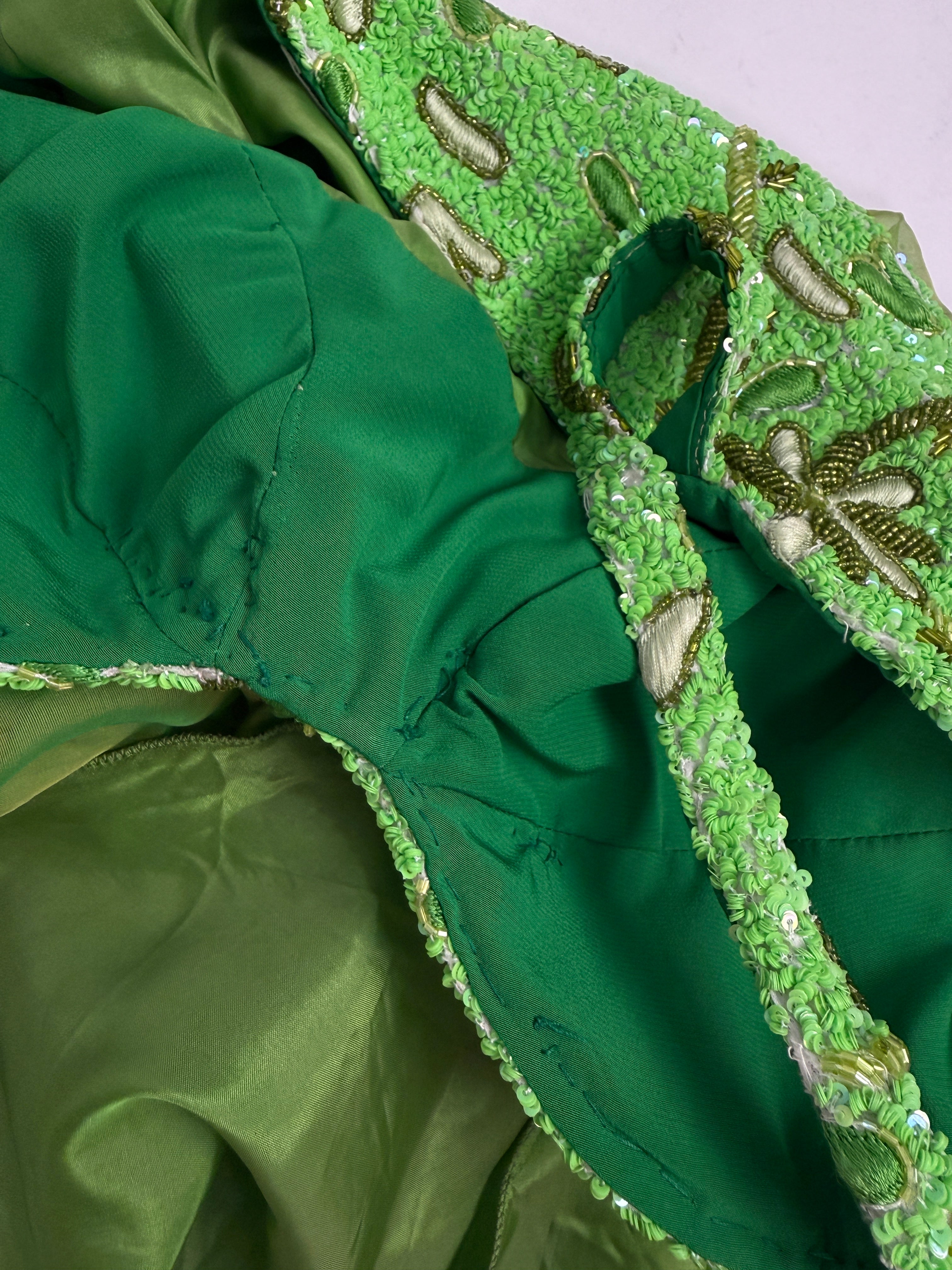 Abito Sartoriale Anni '80/'90 –  Seta e Paillettes Verde Lime