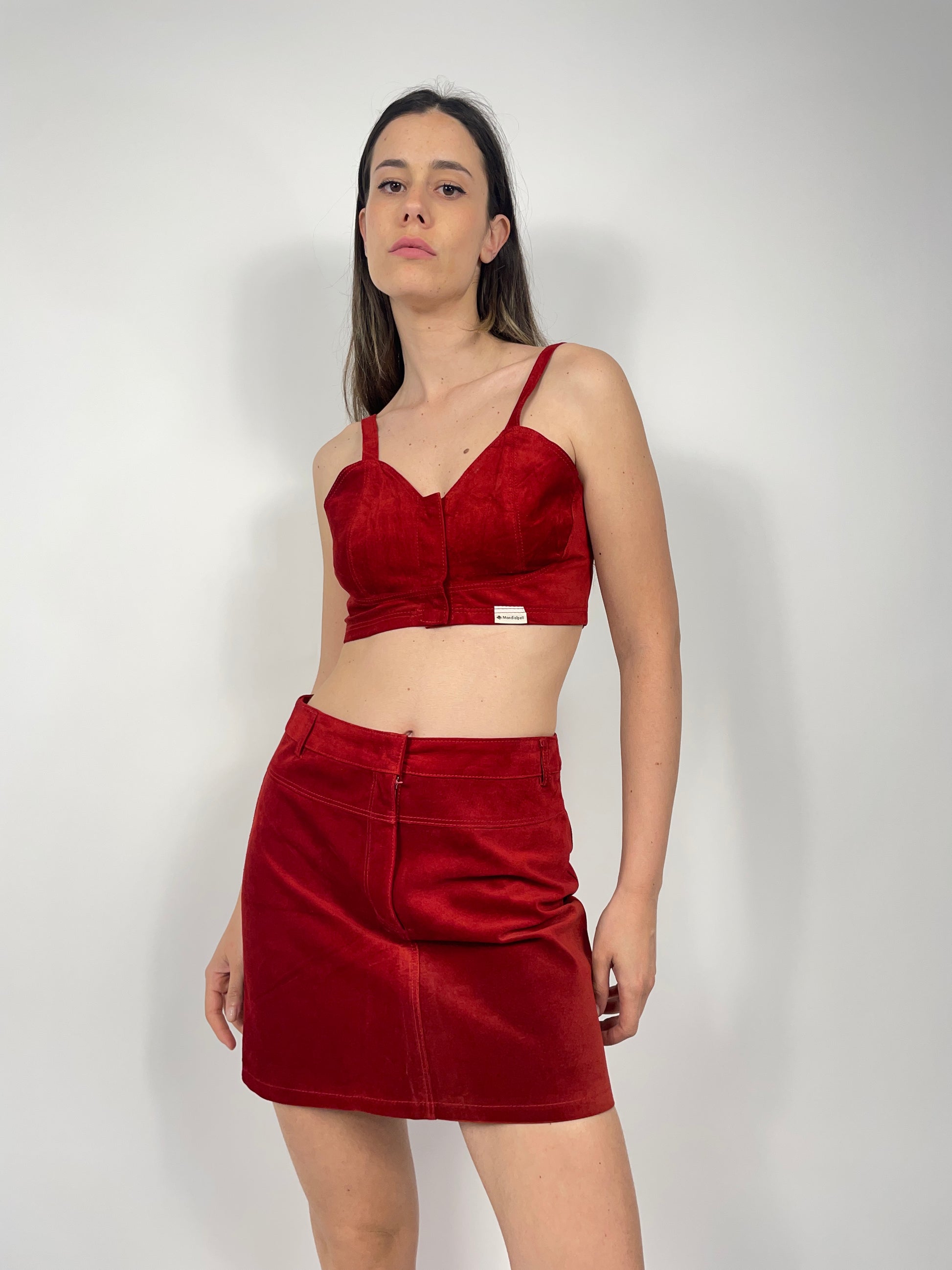 Completo top e minigonna in vera pelle Fangovintage