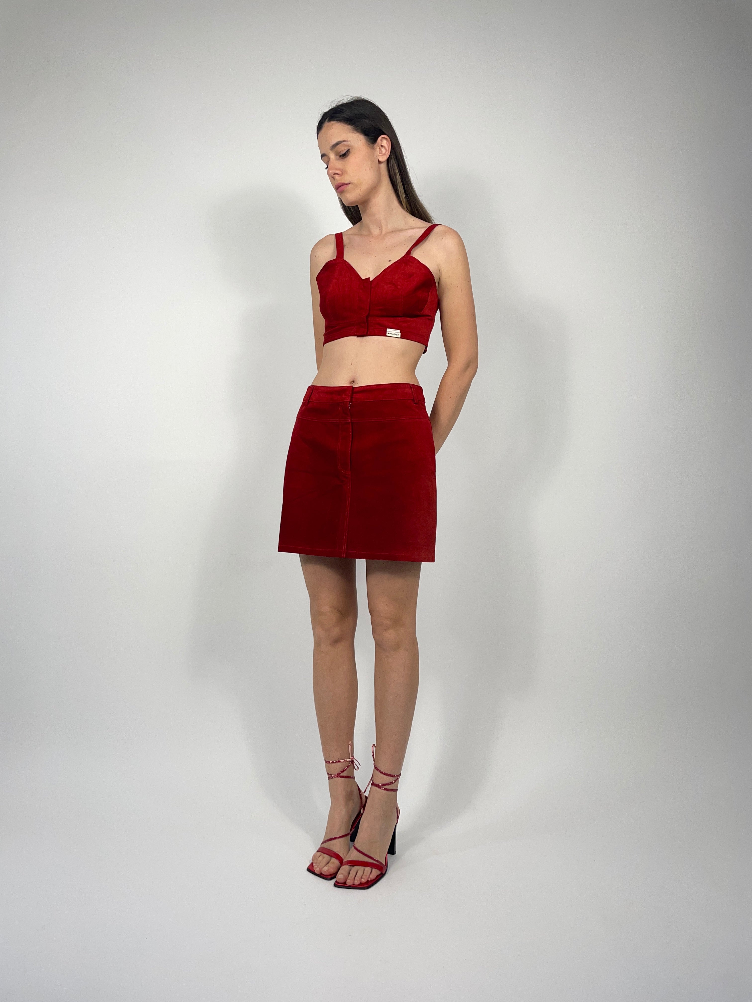 Completo top e minigonna in vera pelle