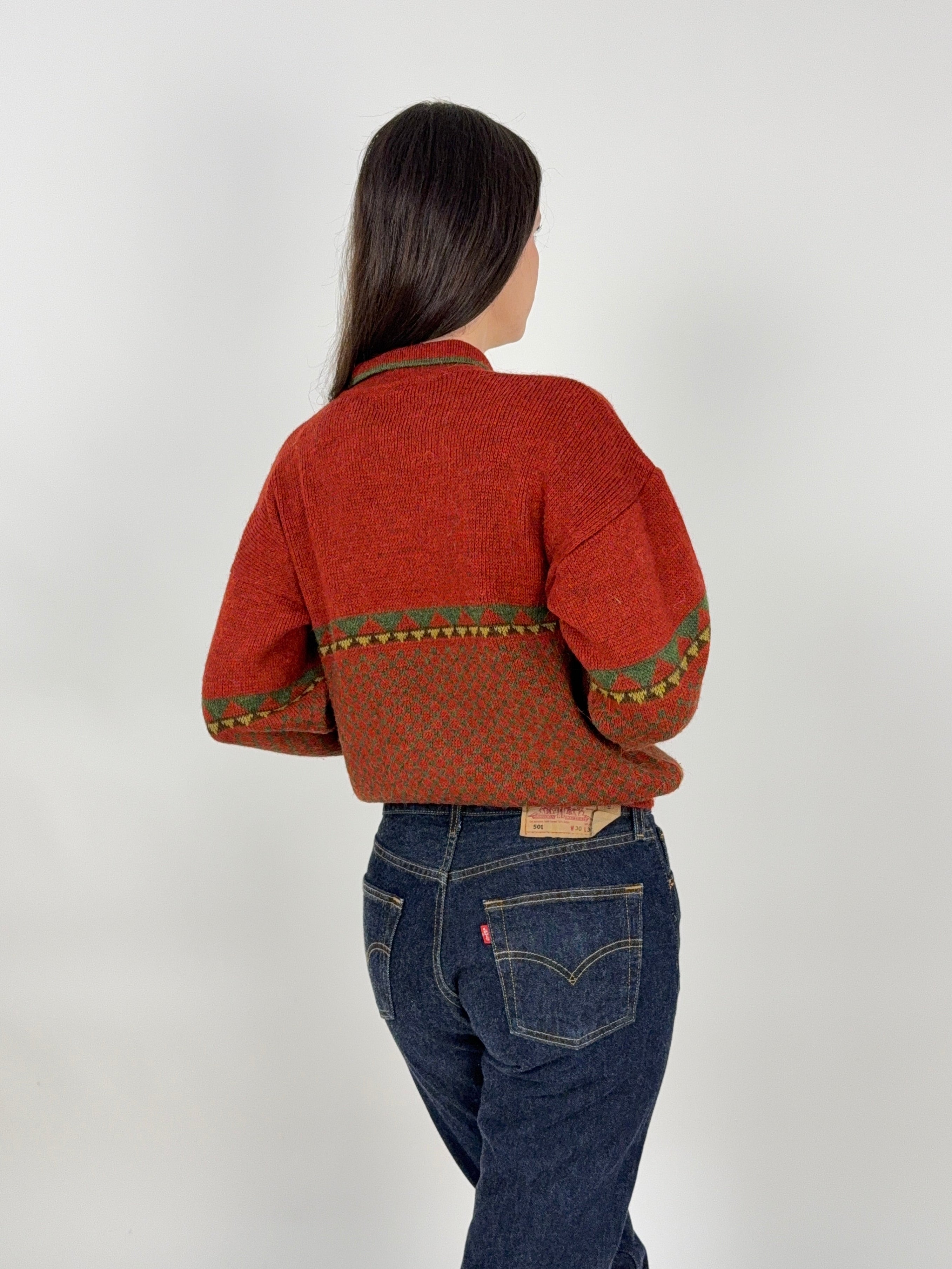Maglione Polo vintage in lana marrone