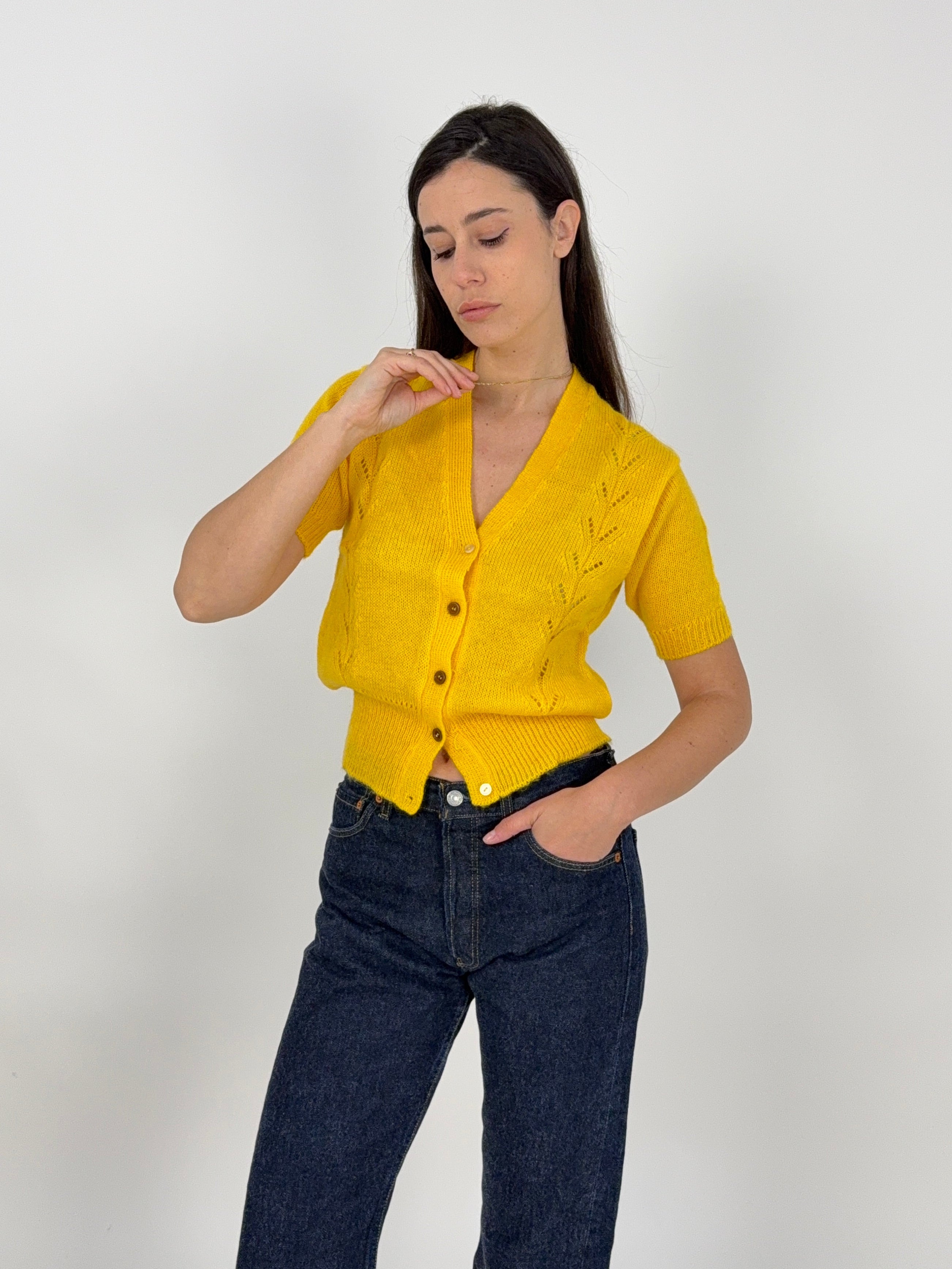 Cardigan vintage in lana con maniche corte