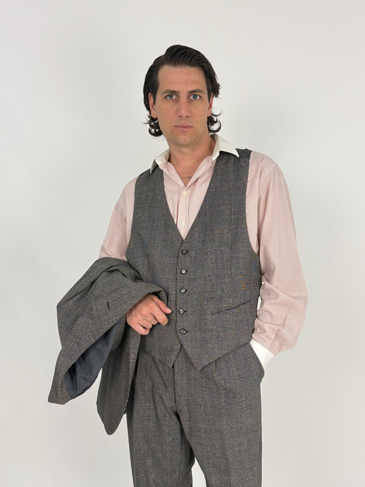 Abito Tre Pezzi Sartoriale Principe di Galles Anni '60 - Taglia 52/54