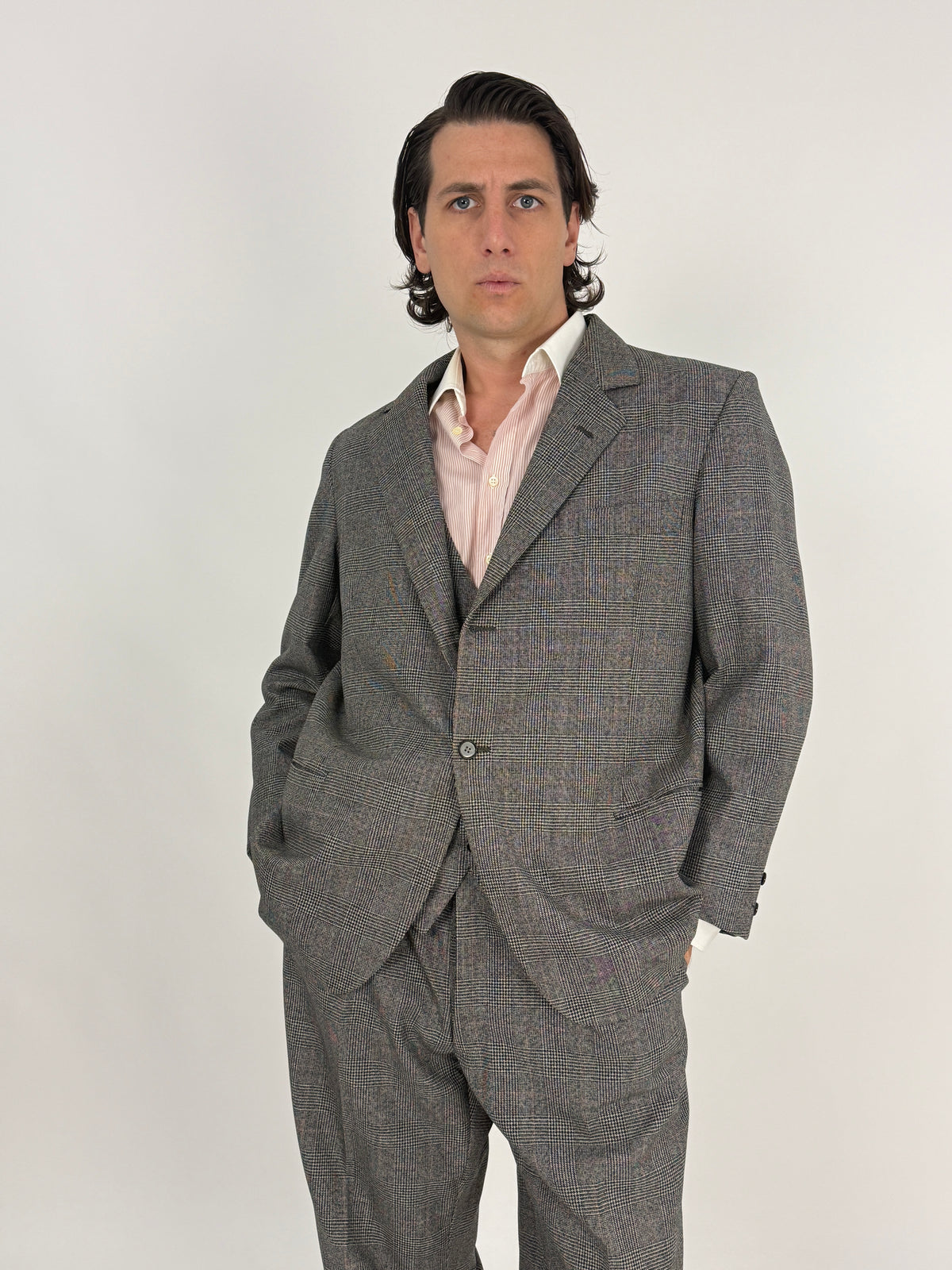 Abito Tre Pezzi Sartoriale Principe di Galles Anni '60 - Taglia 52/54