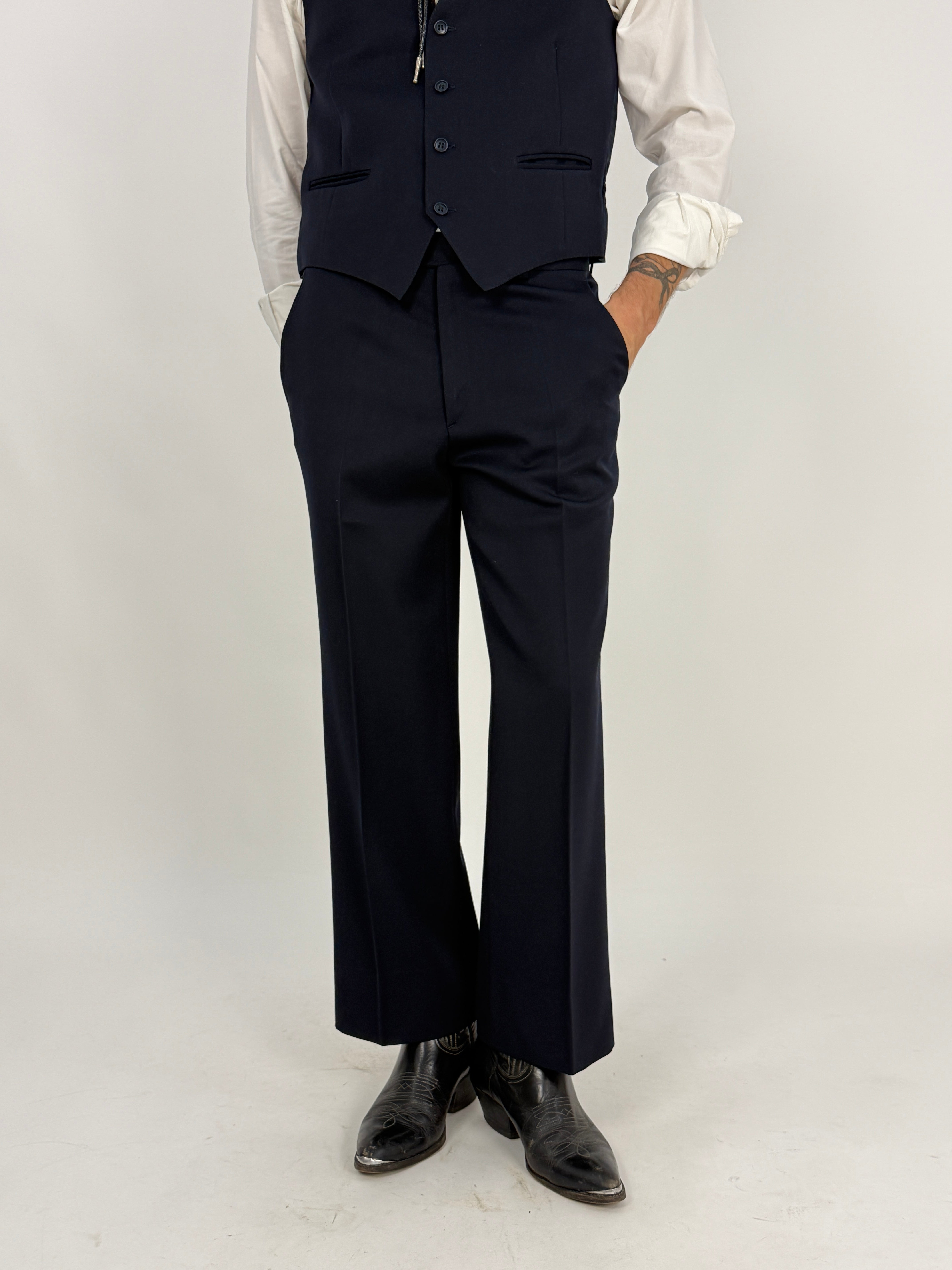 Completo Anni '70 Gilet e Pantalone Blu Notte - Taglia 48