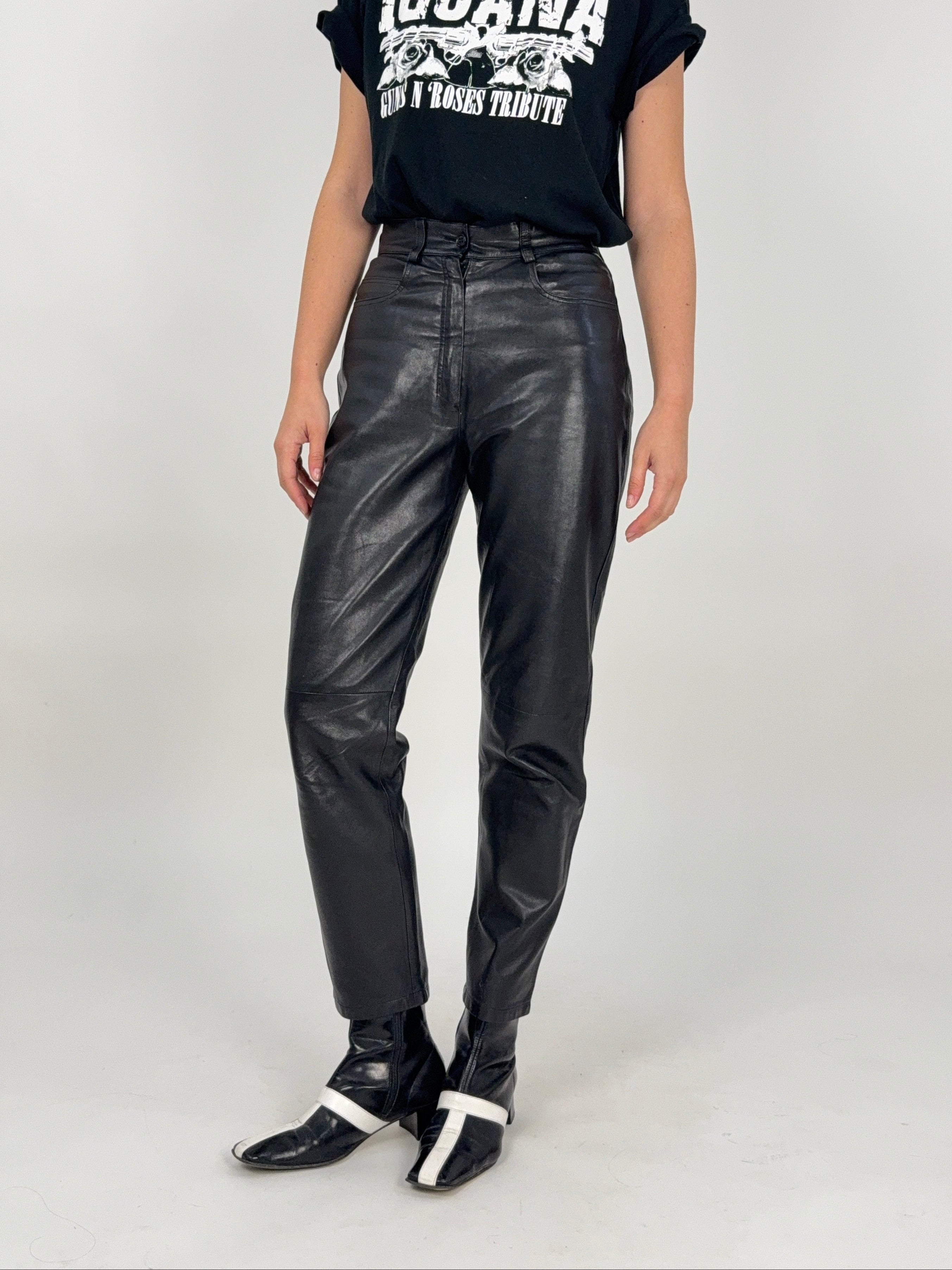 Pantaloni in vera pelle nera anni '80