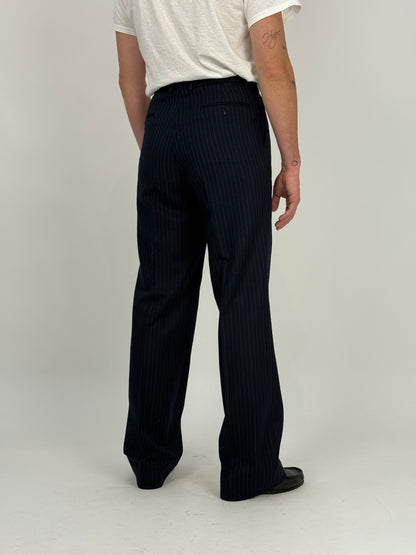 Pantaloni sartoriali vintage a righe gessate blu