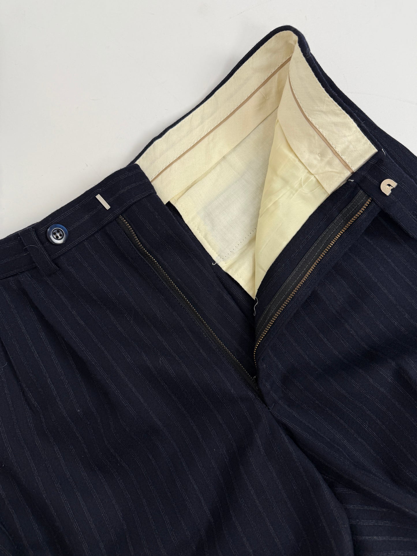 Pantaloni sartoriali vintage a righe gessate blu