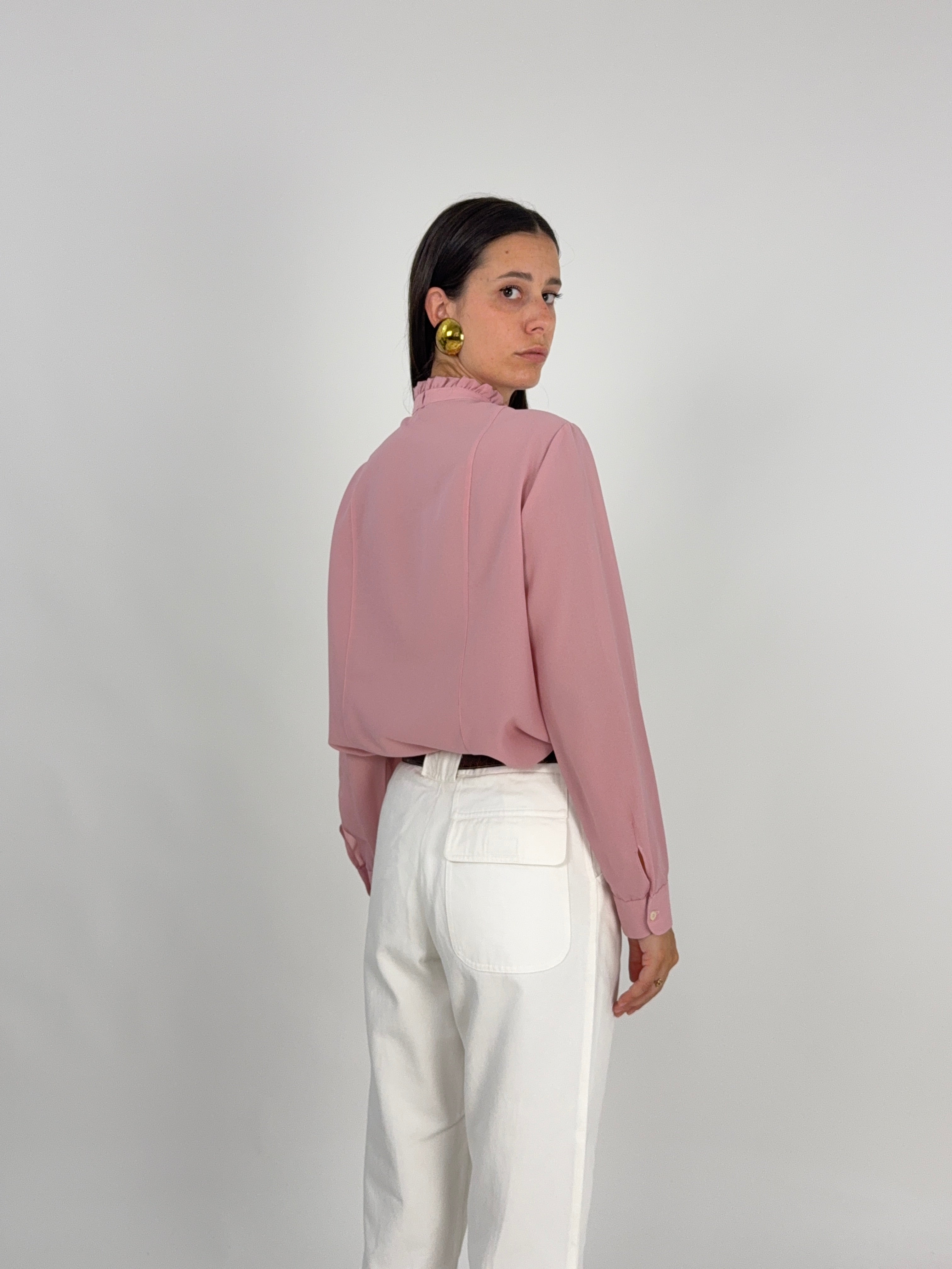 Camicia Rosa Anni '70 con Ricami Floreali