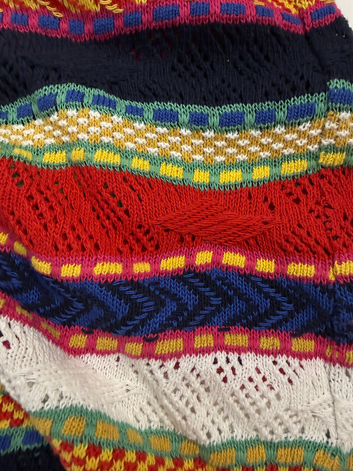 Top vintage maglia multicolor - dettaglio lavorazioni traforato chevron e jacquard