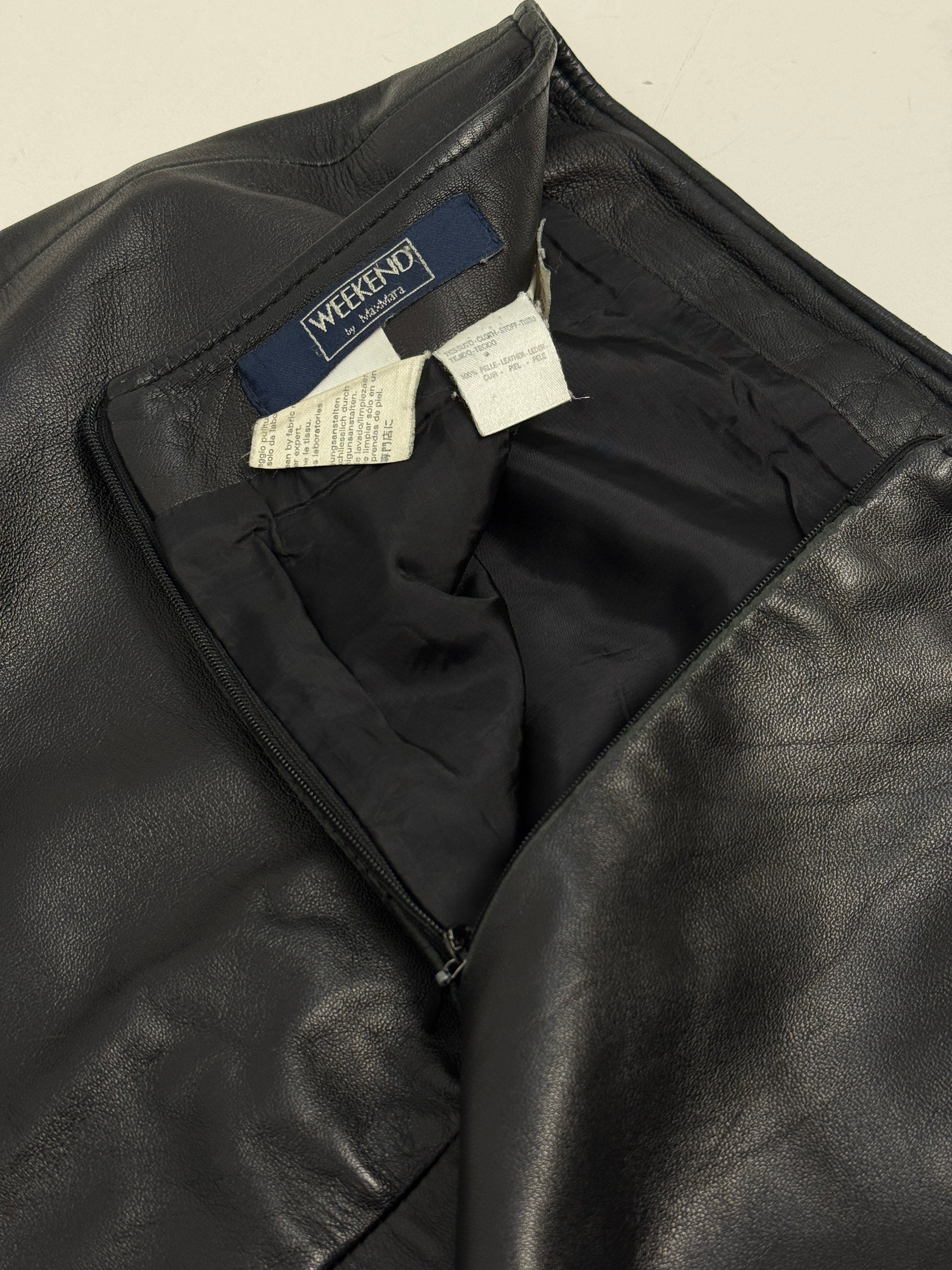 Minigonna Vintage Weekend Max Mara Pelle Nera - Taglia 40