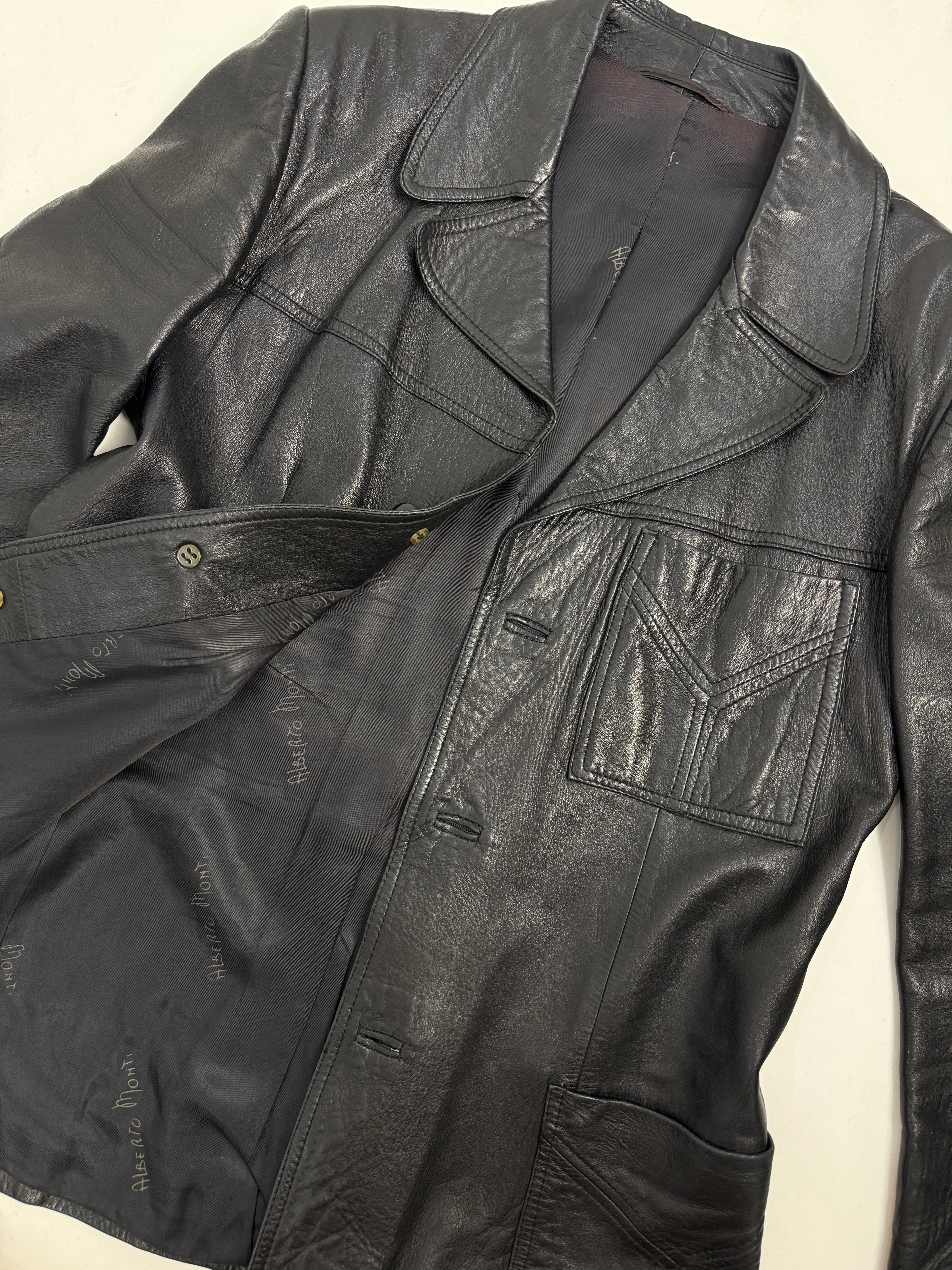 Giacca in Pelle Vintage Alberto Monti Nera con Dettagli Western - Taglia L
