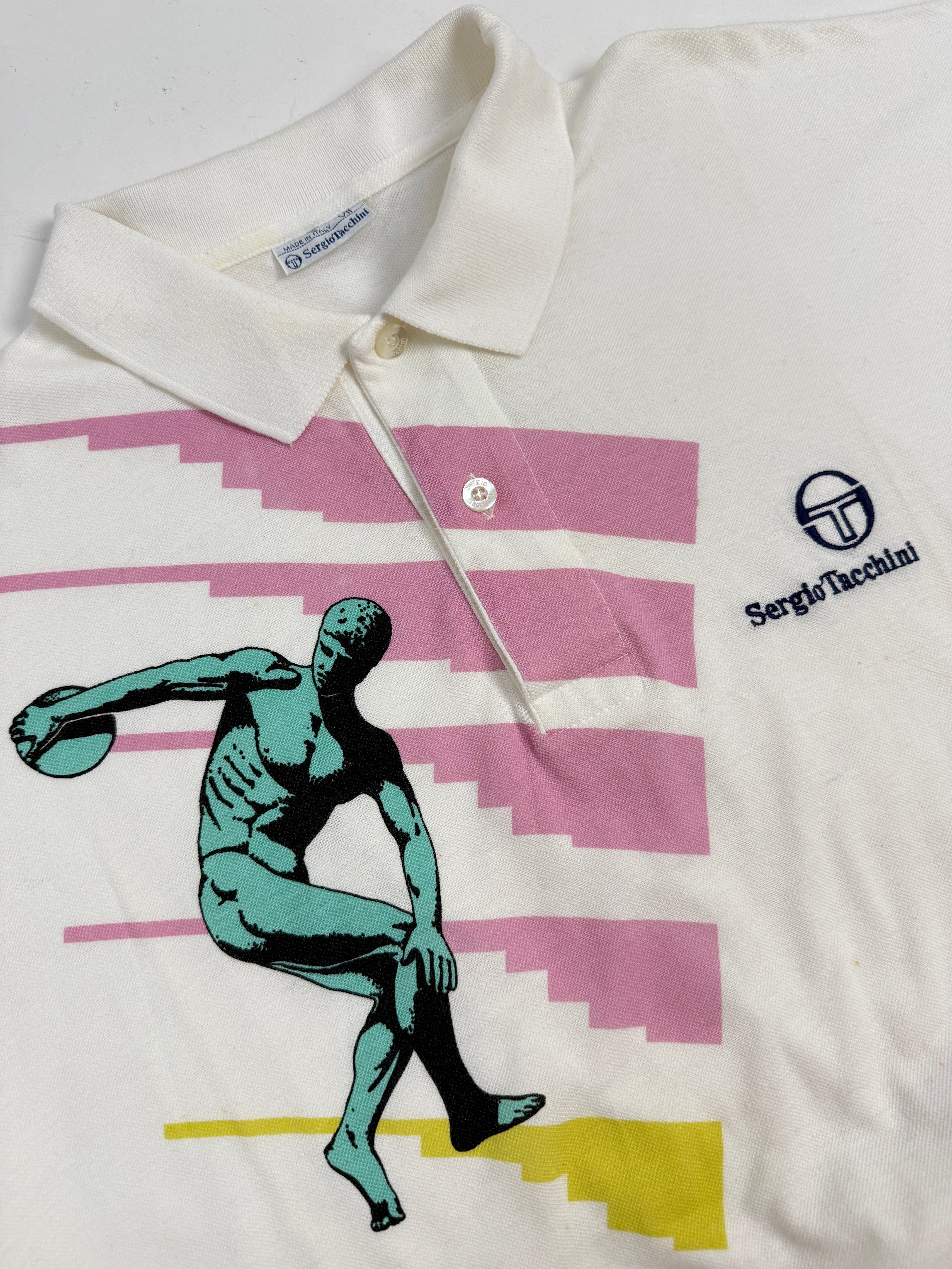 Polo Vintage Sergio Tacchini Graphic Discobolo Anni '80 Taglia M