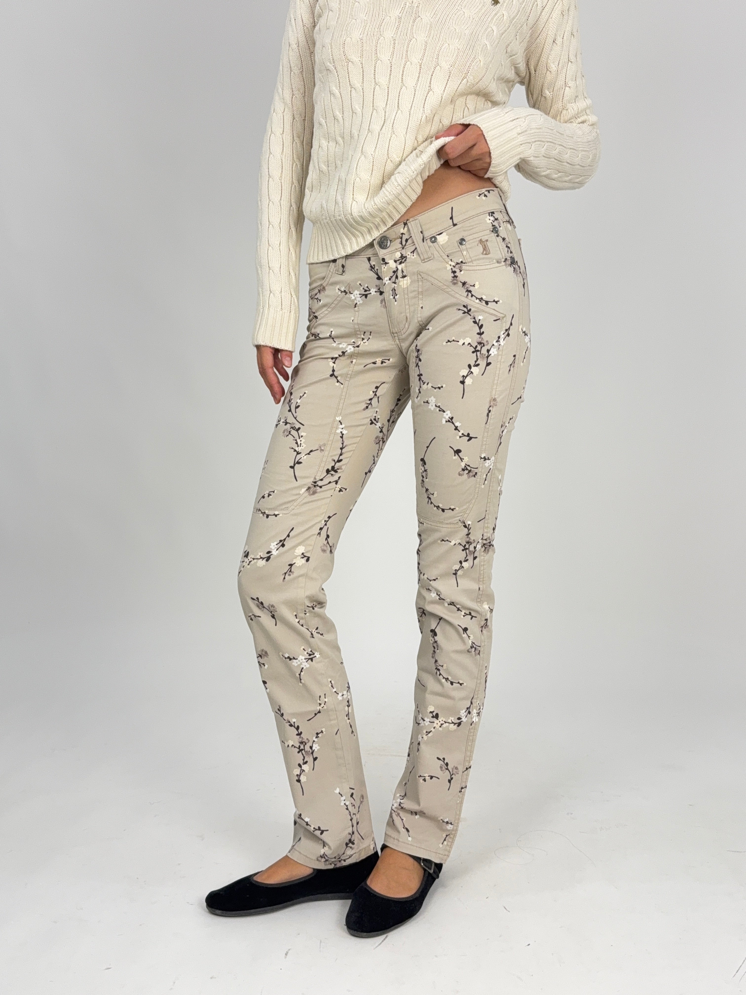 Pantaloni Jeckerson Stampa Sakura Beige - vista laterale indossati
