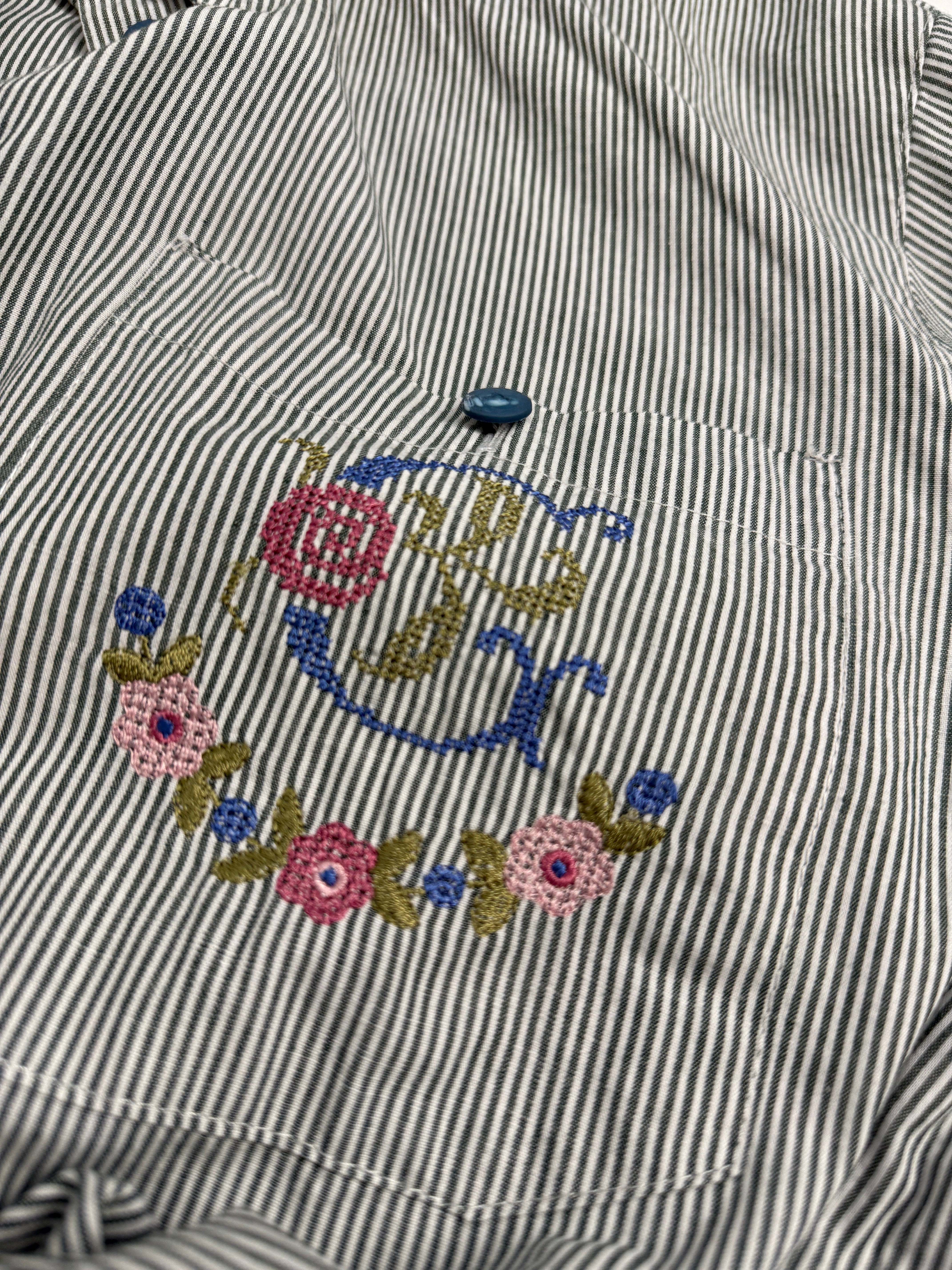 Camicia vintage in cotone a righe con ricami