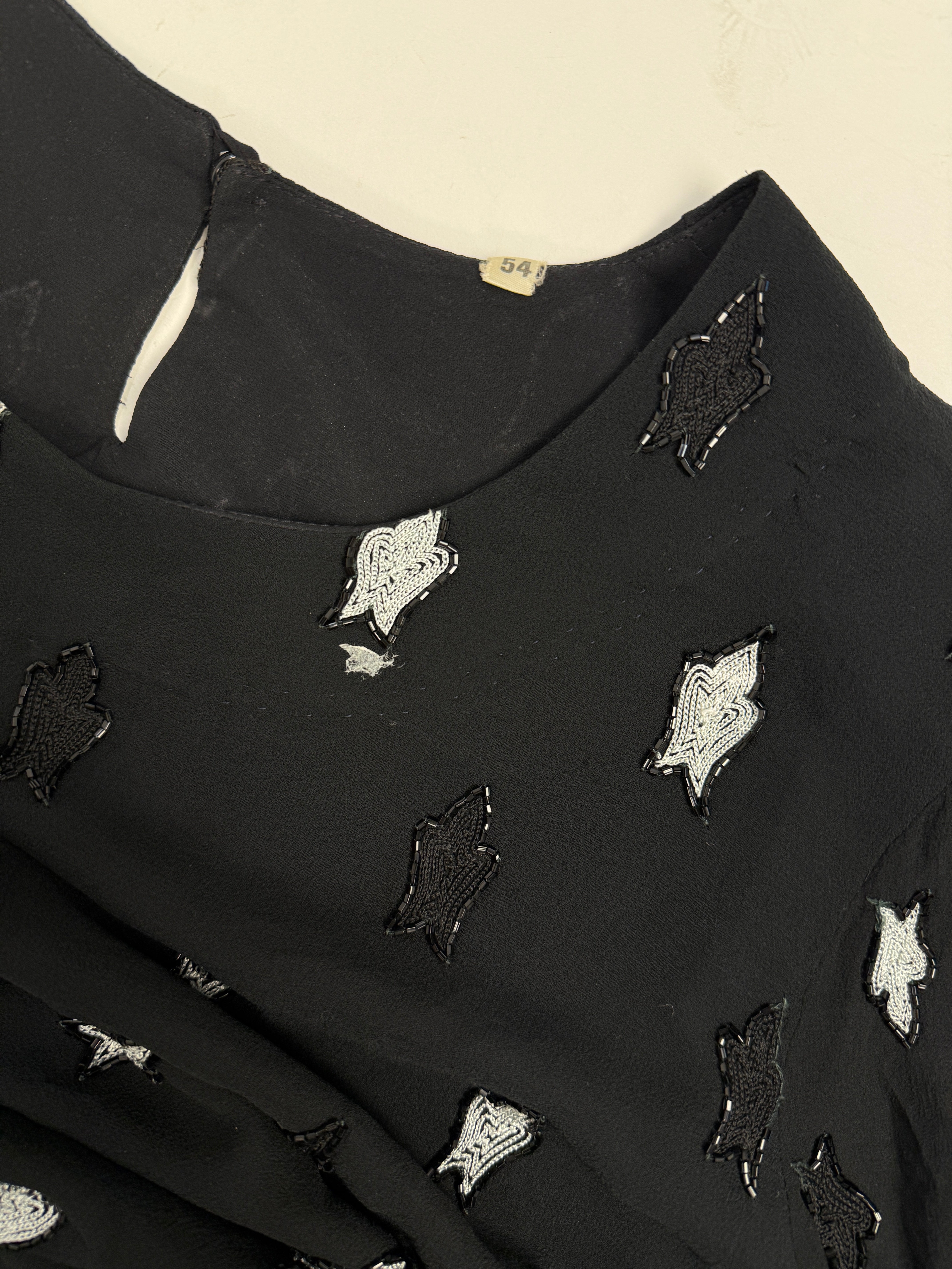 Blusa vintage in Chiffon con Ricami e Perline - fatta a mano