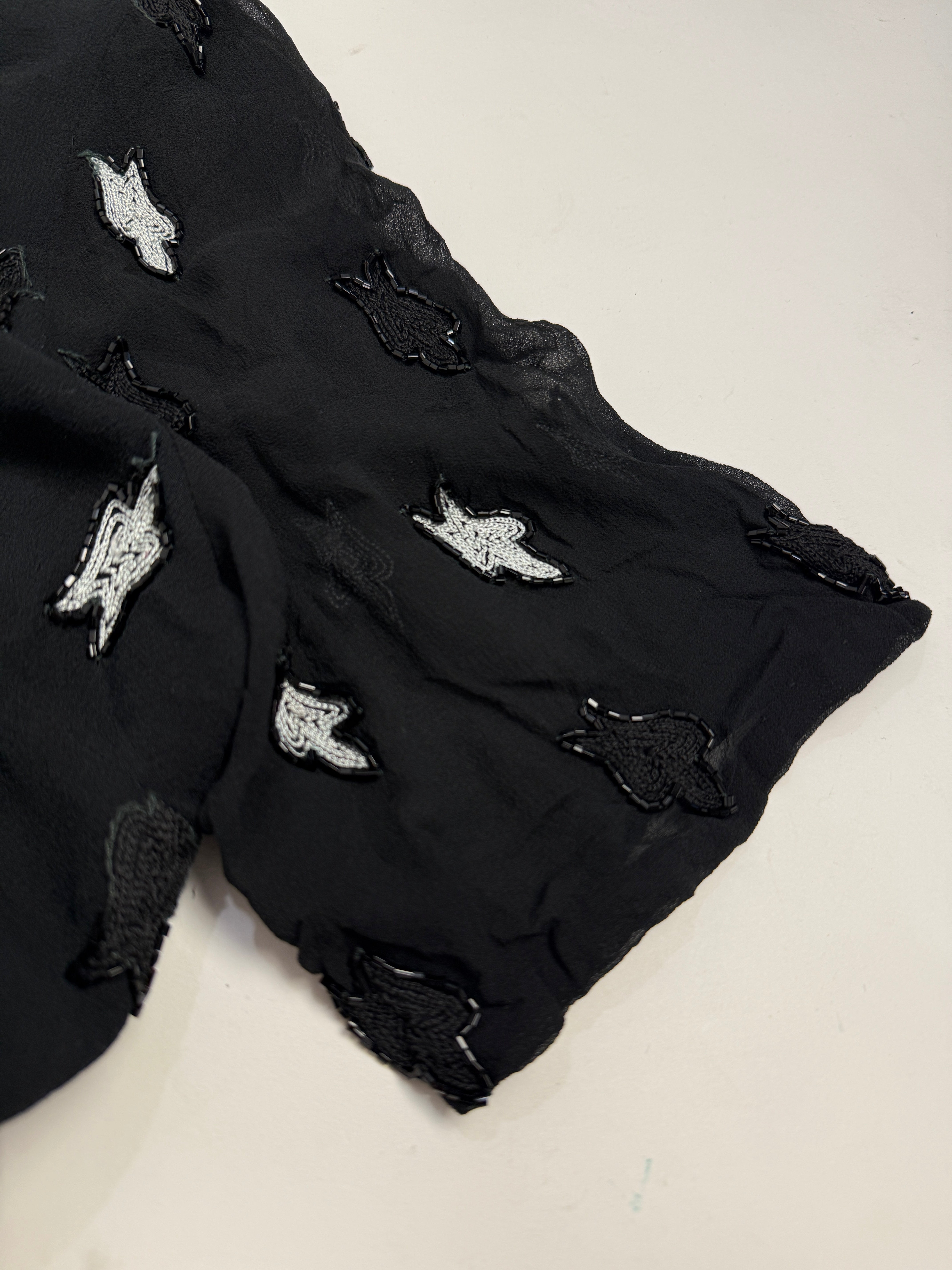 Blusa vintage in Chiffon con Ricami e Perline - fatta a mano