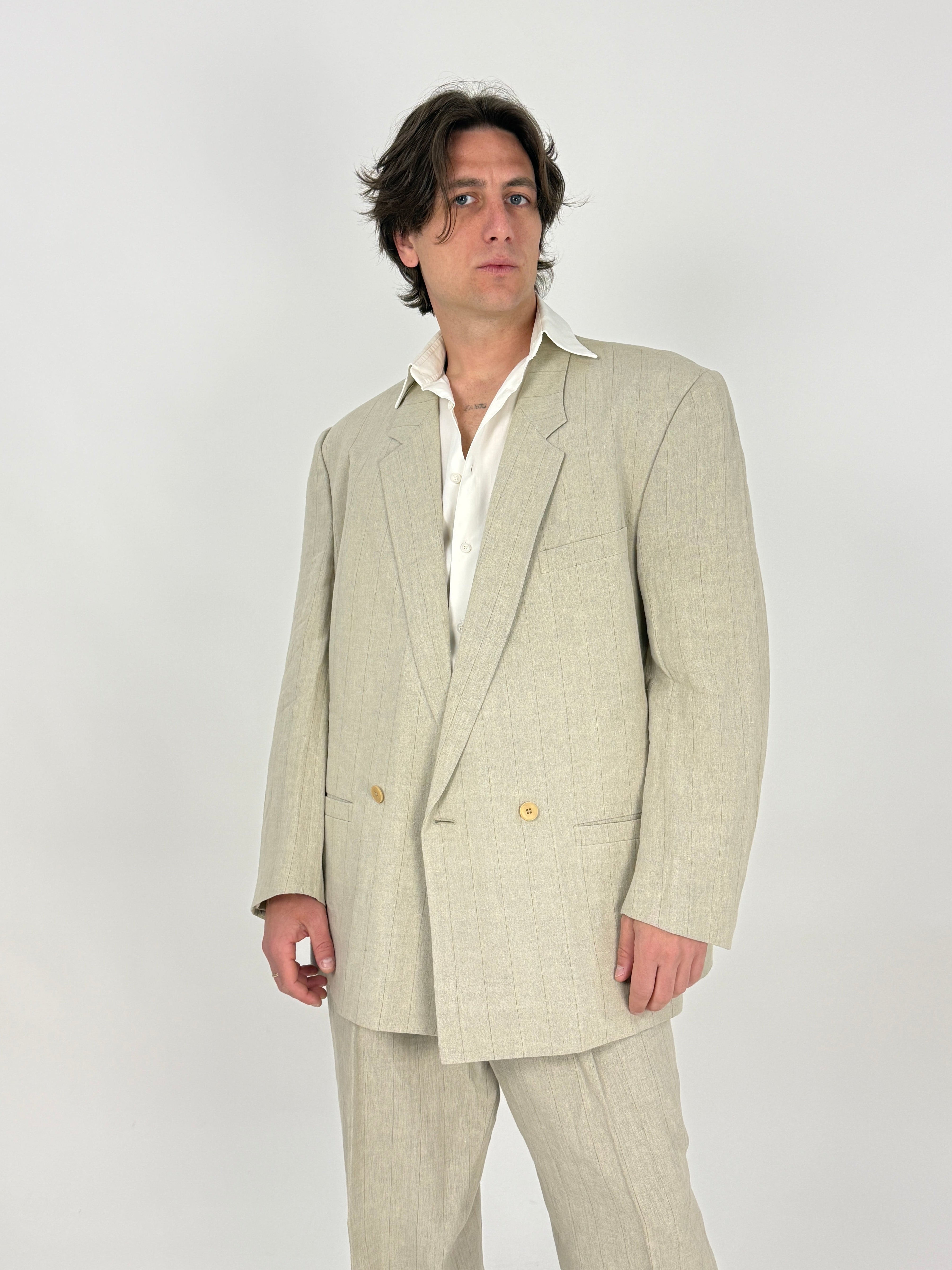 Completo Istante by Gianni Versace - gessato in lino anni '80