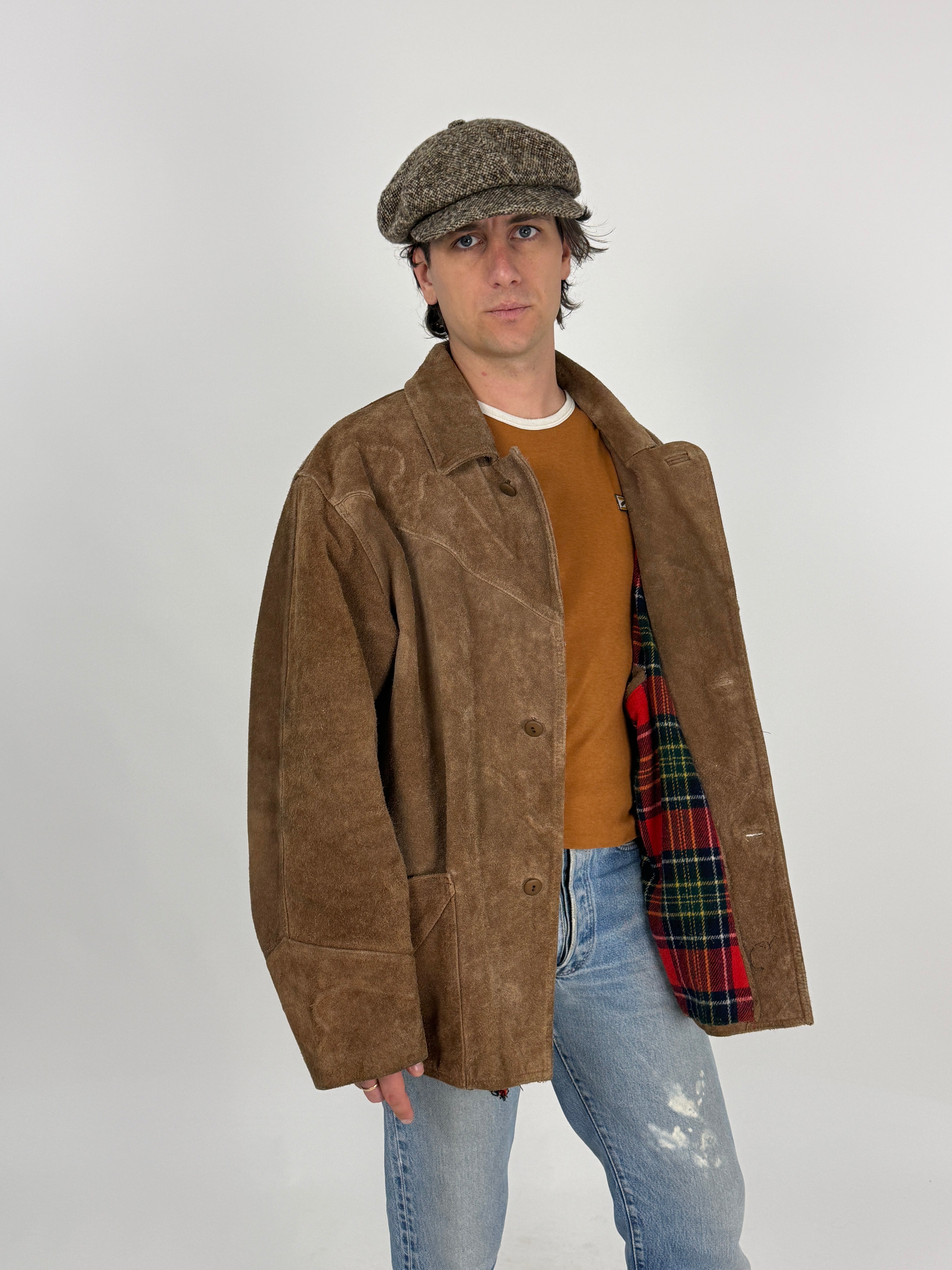 Giacca Western Ranch Coat Spitfire Camoscio Fodera Tartan Anni '70 - Taglia XL