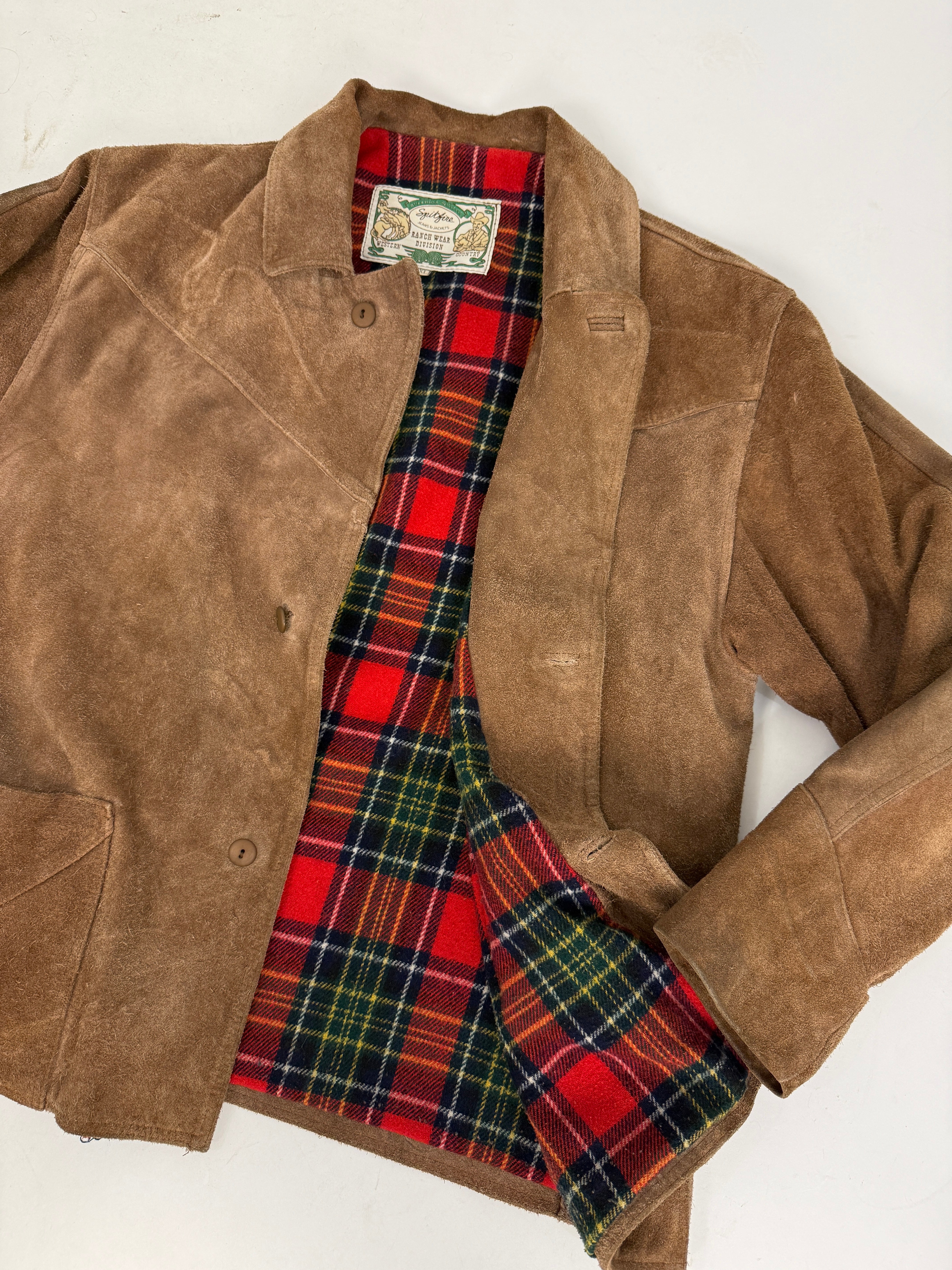 Giacca Western Ranch Coat Spitfire Camoscio Fodera Tartan Anni '70 - Taglia XL