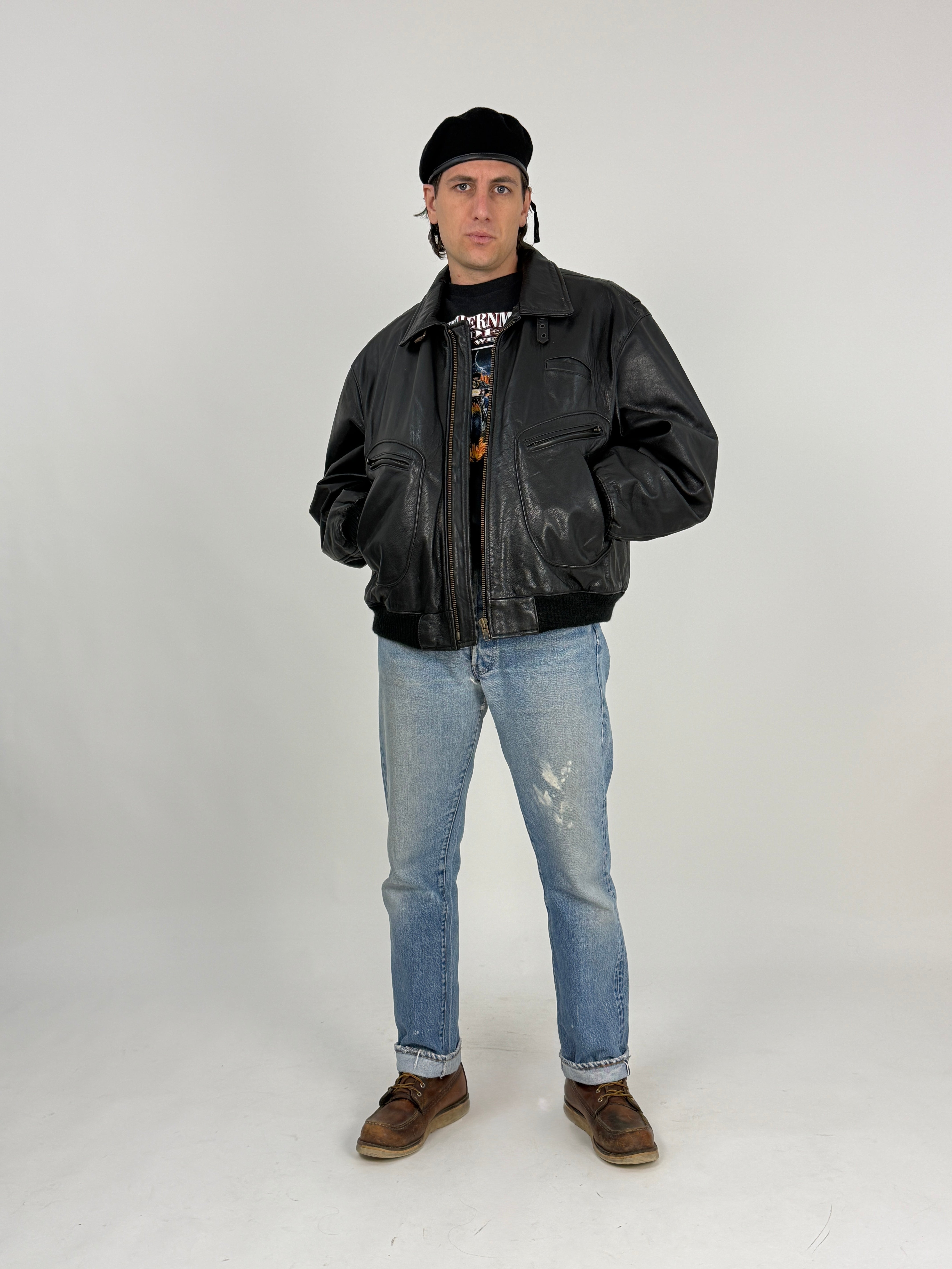 Bomber Trussardi Action Pelle Nera Anni '80 - Taglia L/XL
