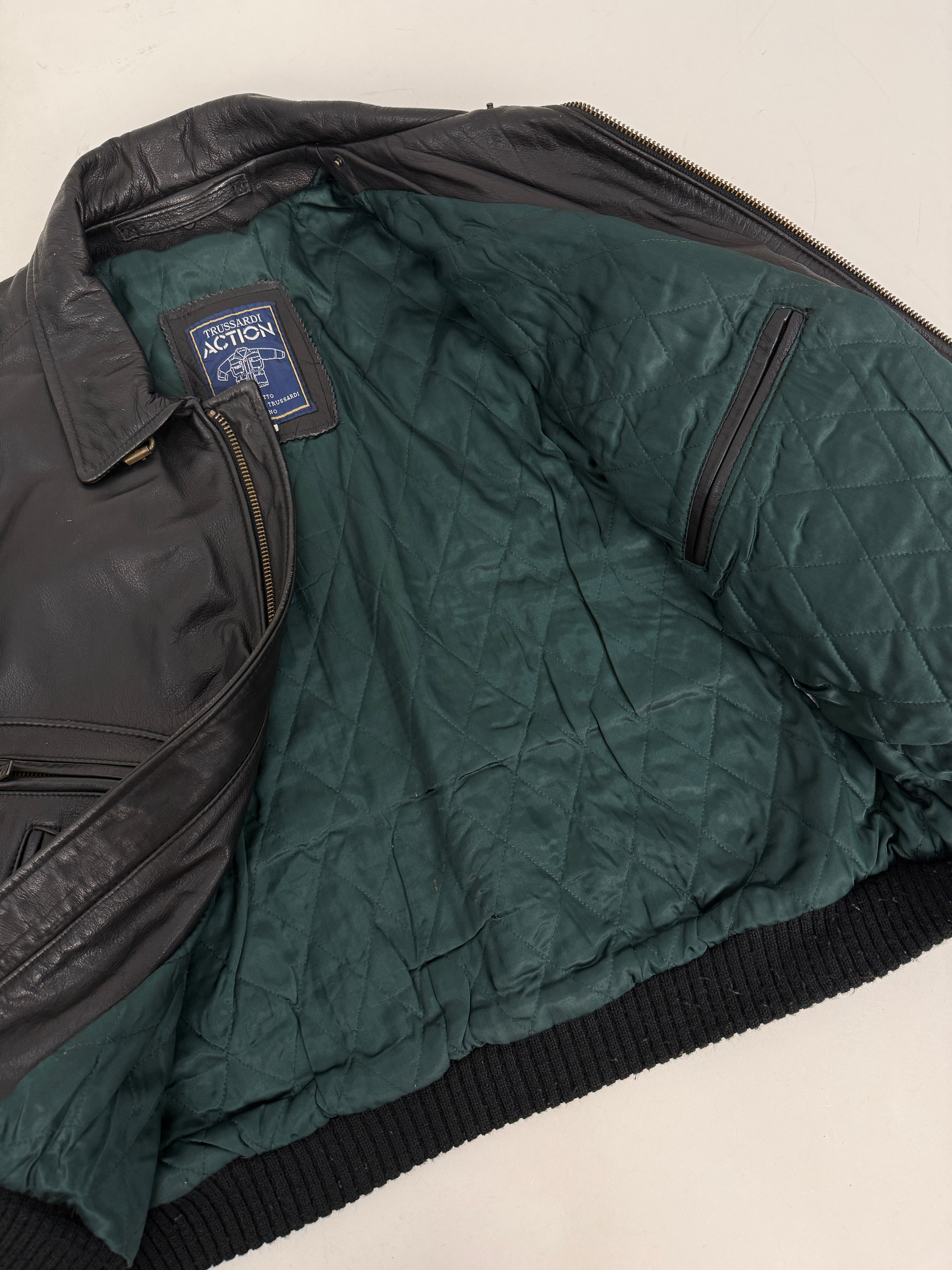 Bomber Trussardi Action Pelle Nera Anni '80 - Taglia L/XL