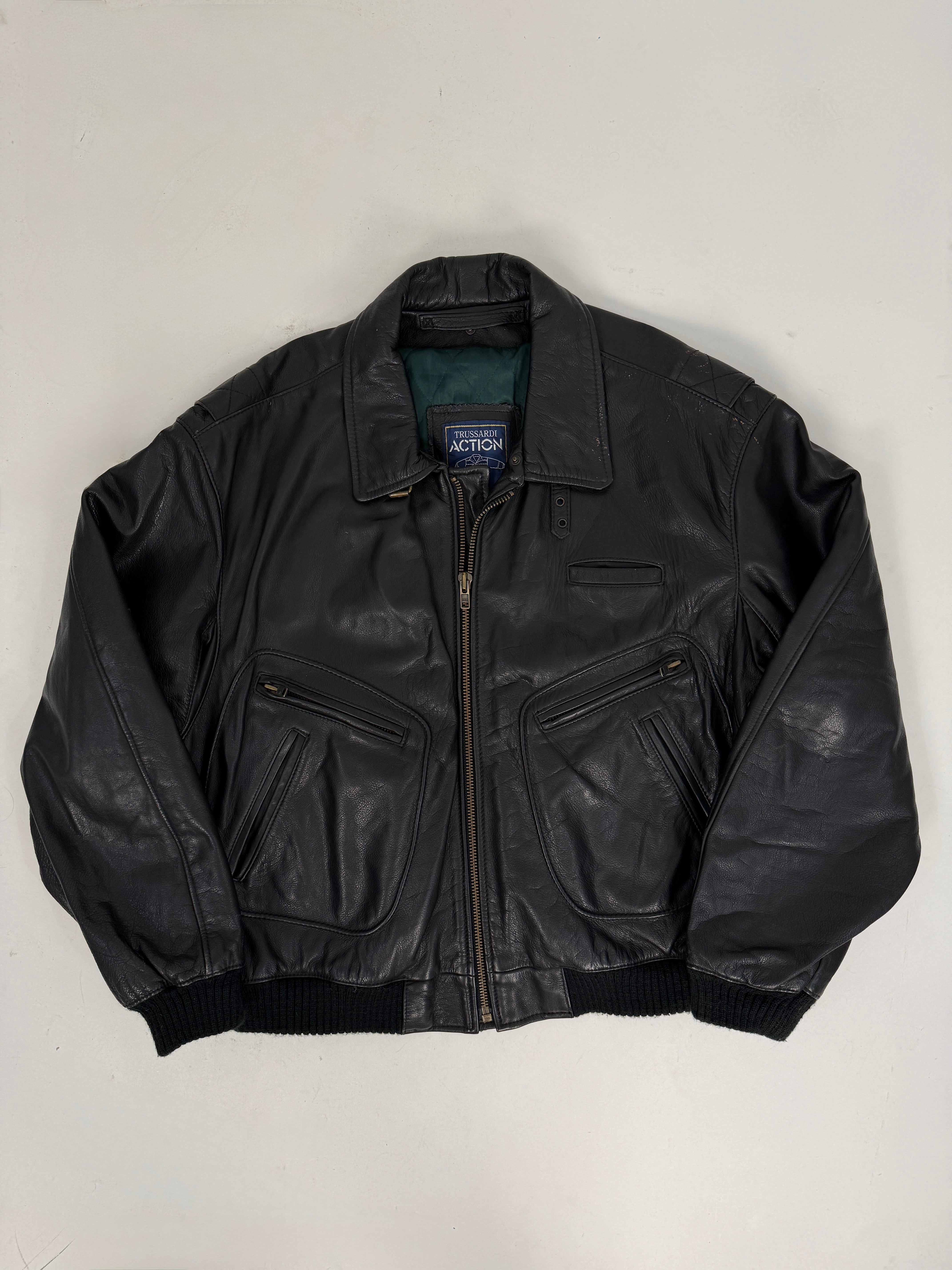 Bomber Trussardi Action Pelle Nera Anni '80 - Taglia L/XL