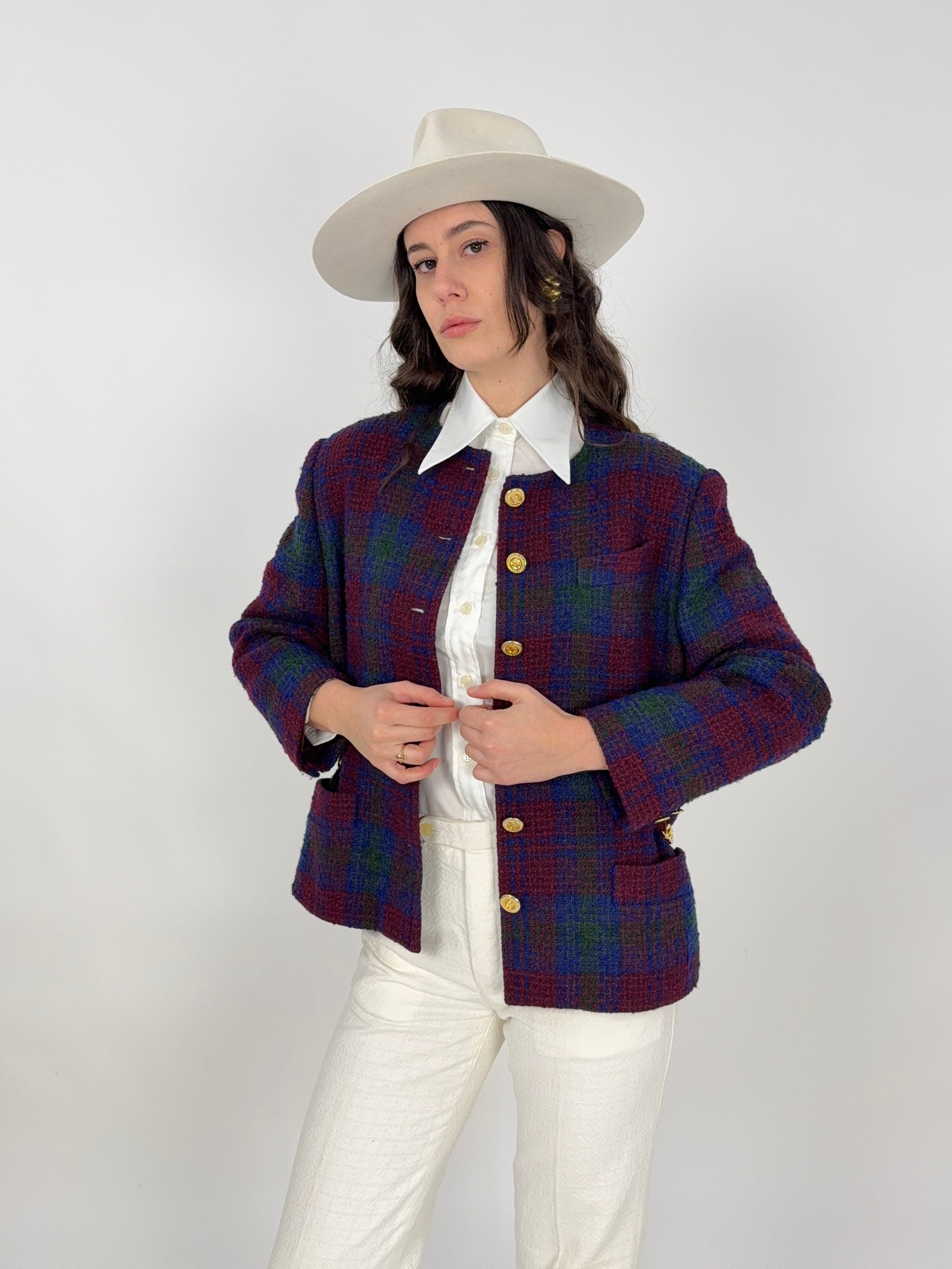 Giacca Céline Paris Vintage Tweed Check - 80s