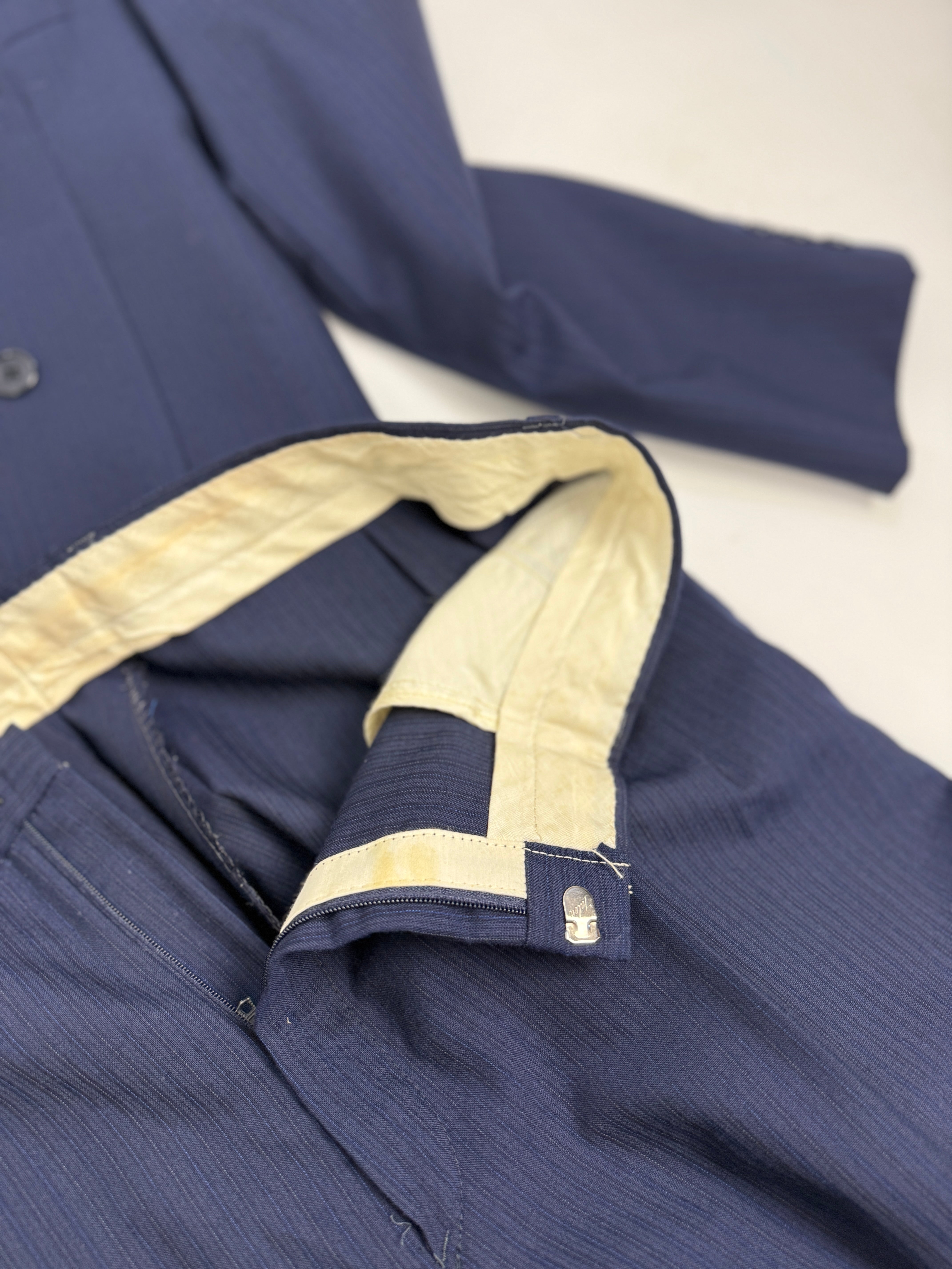 Completo doppiopetto gessato blu anni '70