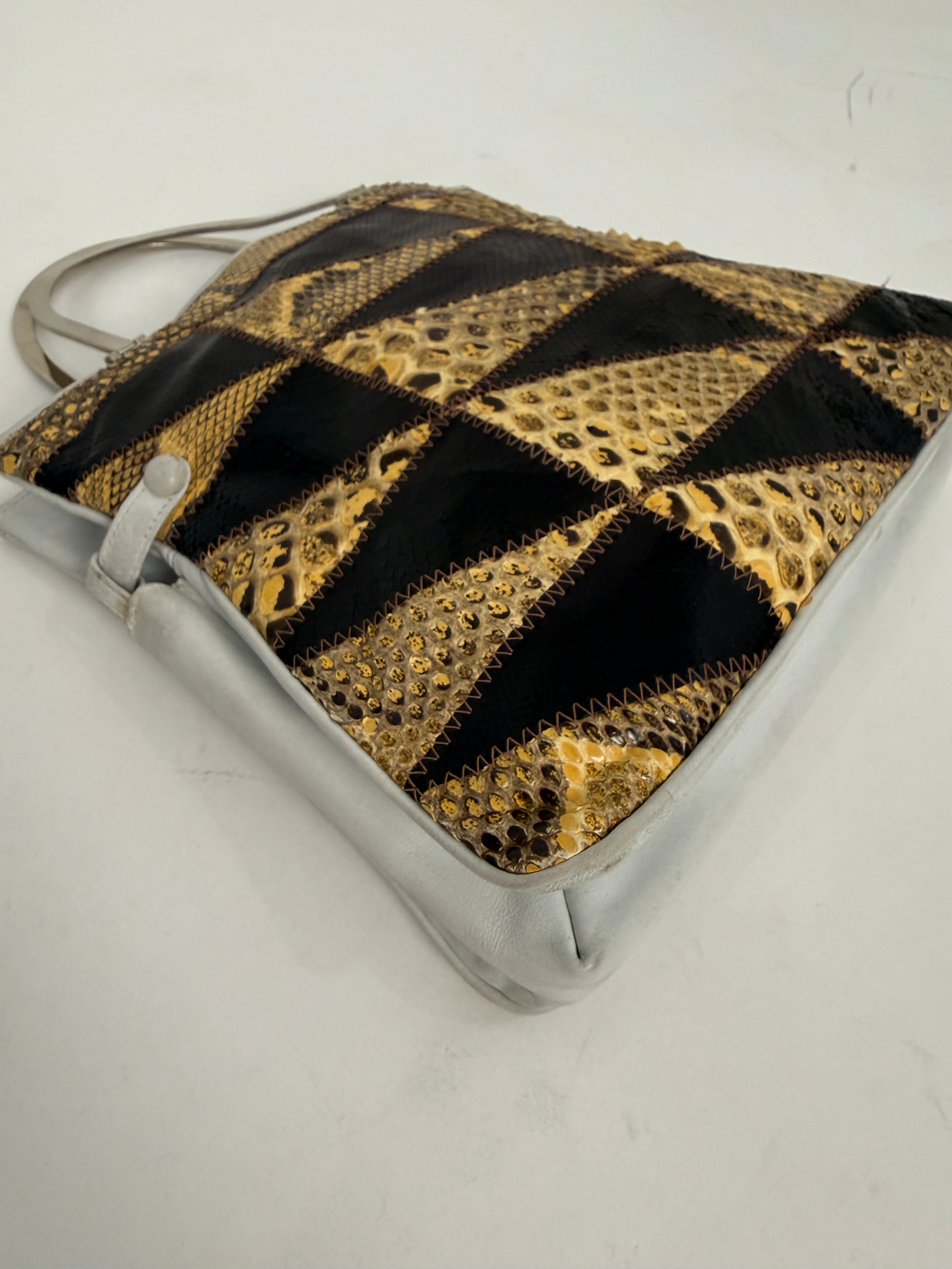 Borsa Patchwork Pelle Rettile Anni '70 - interno aperto con tasca zip
