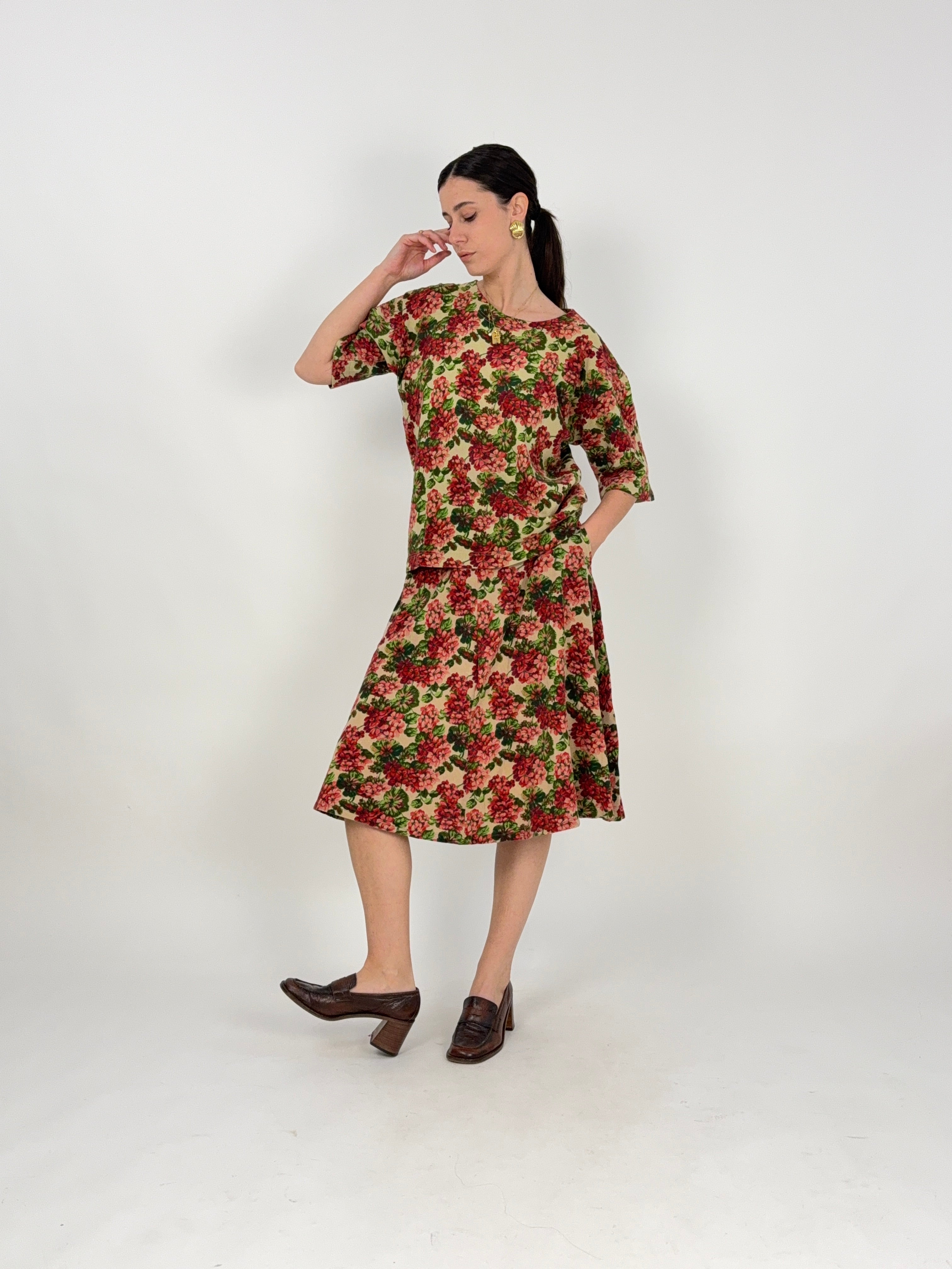 Set coordinato Blusa e Gonna in cotone a fiori