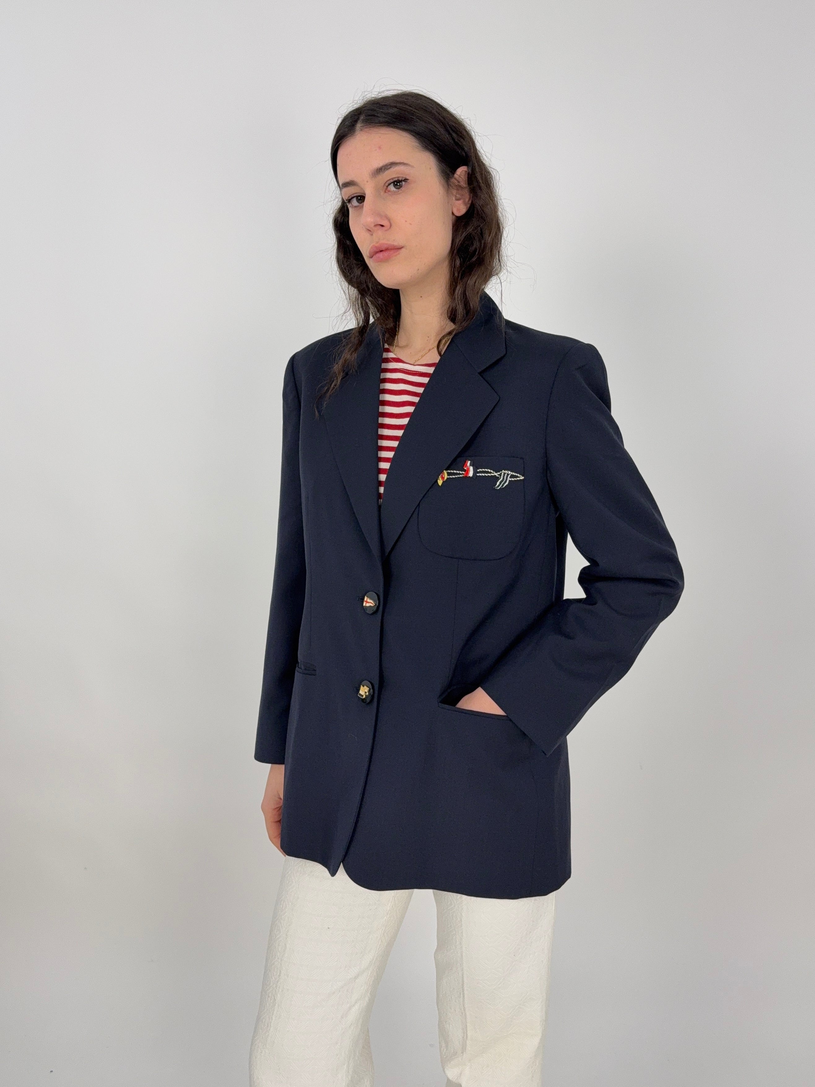 giacca-les-compains-in-blu-navy-con-ricami-vintage-da-donna