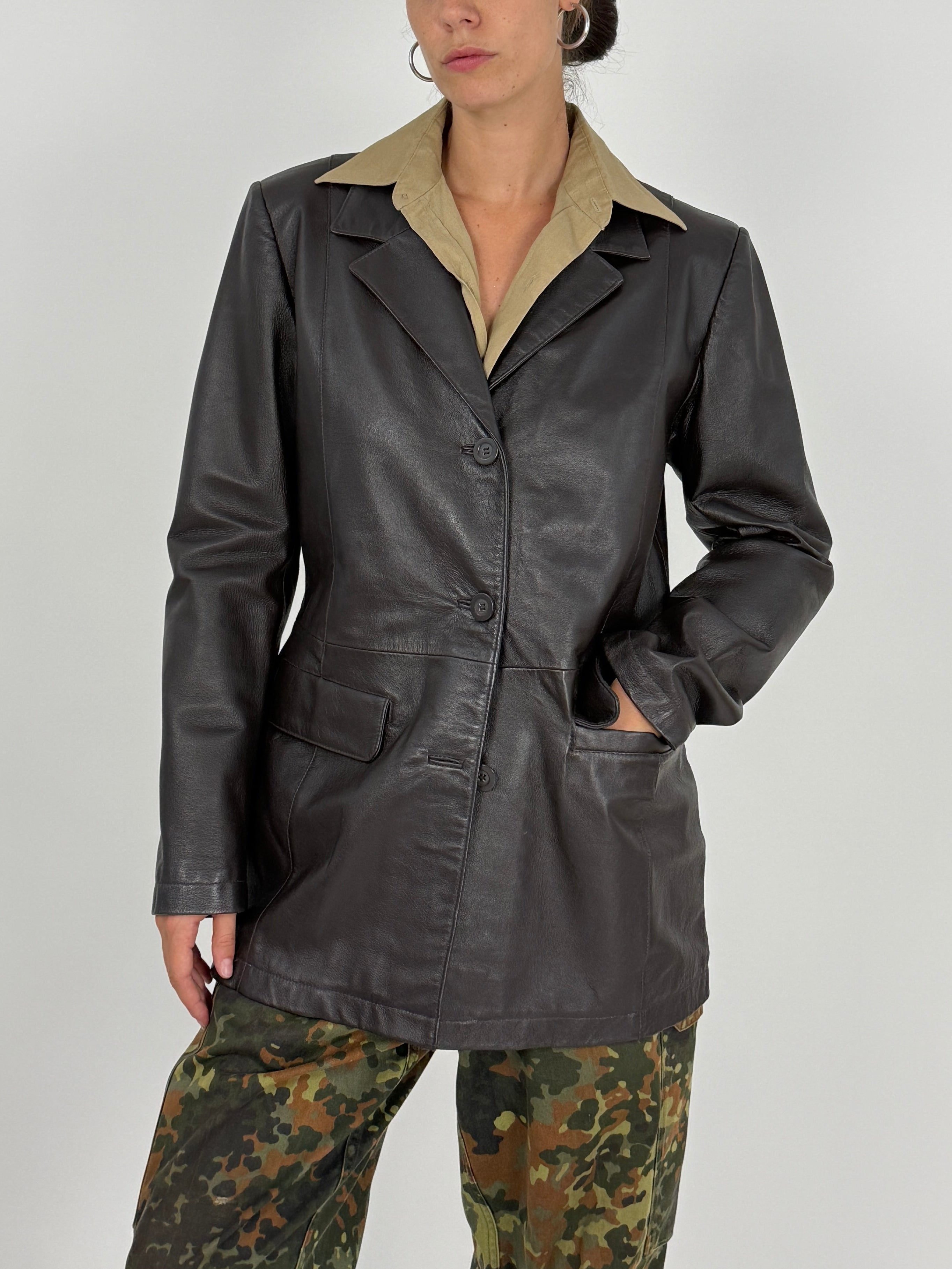 Blazer Anni '90 Vera Pelle Marrone Scuro - Taglia L