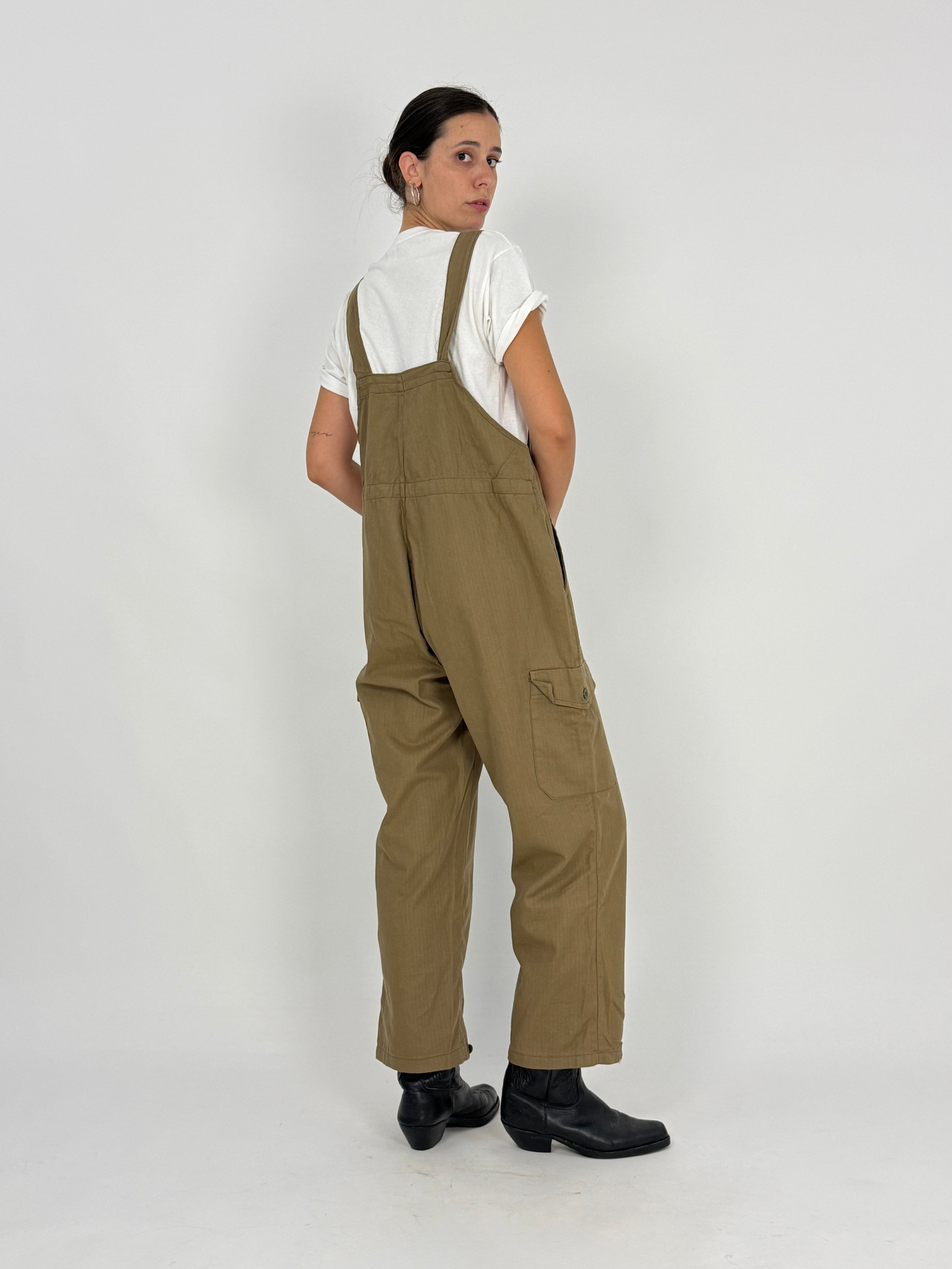 Salopette Militare Anni '70 Verde Kaki con Patch Croce Rossa - Taglia L