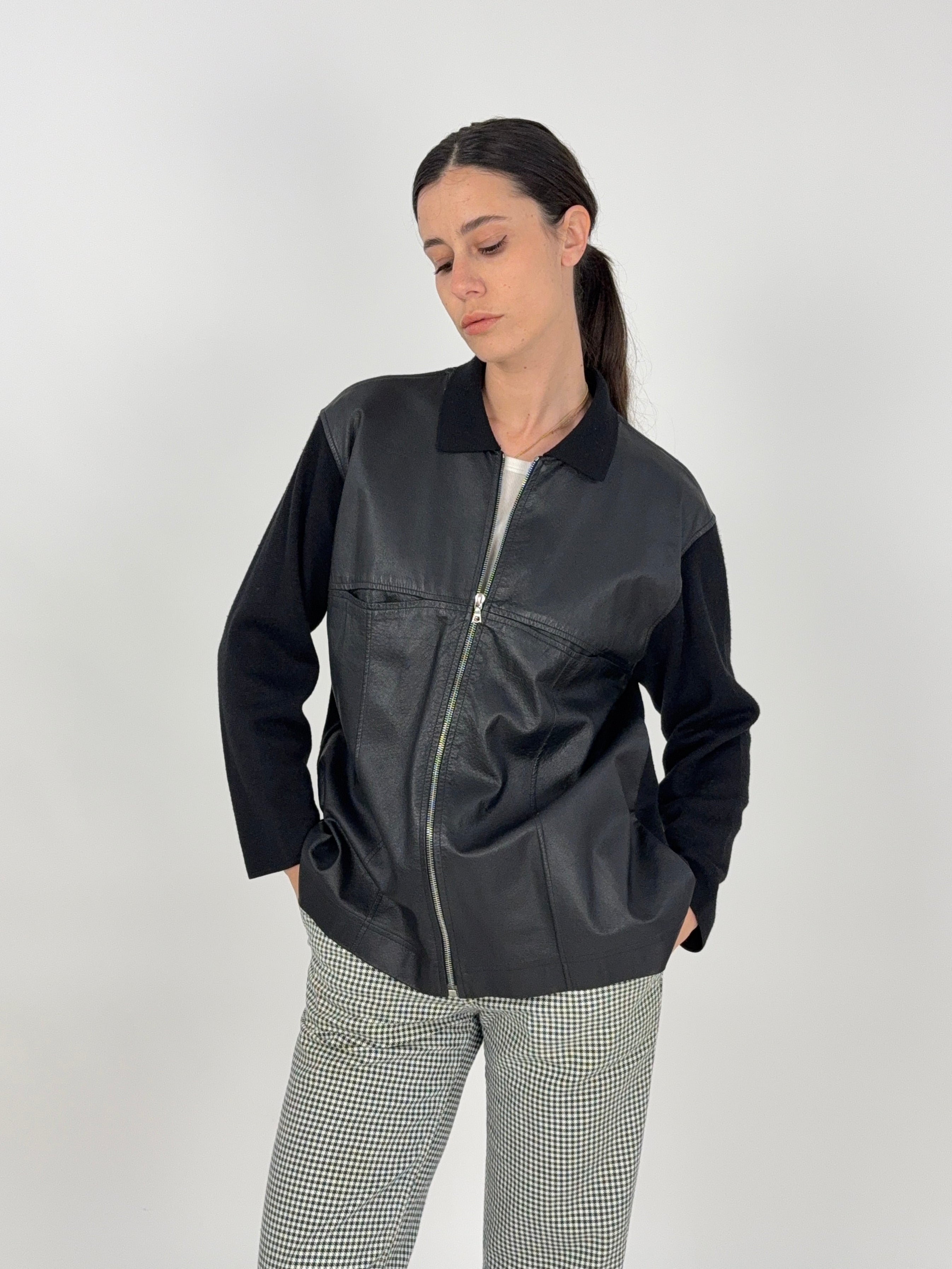 Giacca vintage in vera pelle e maglia