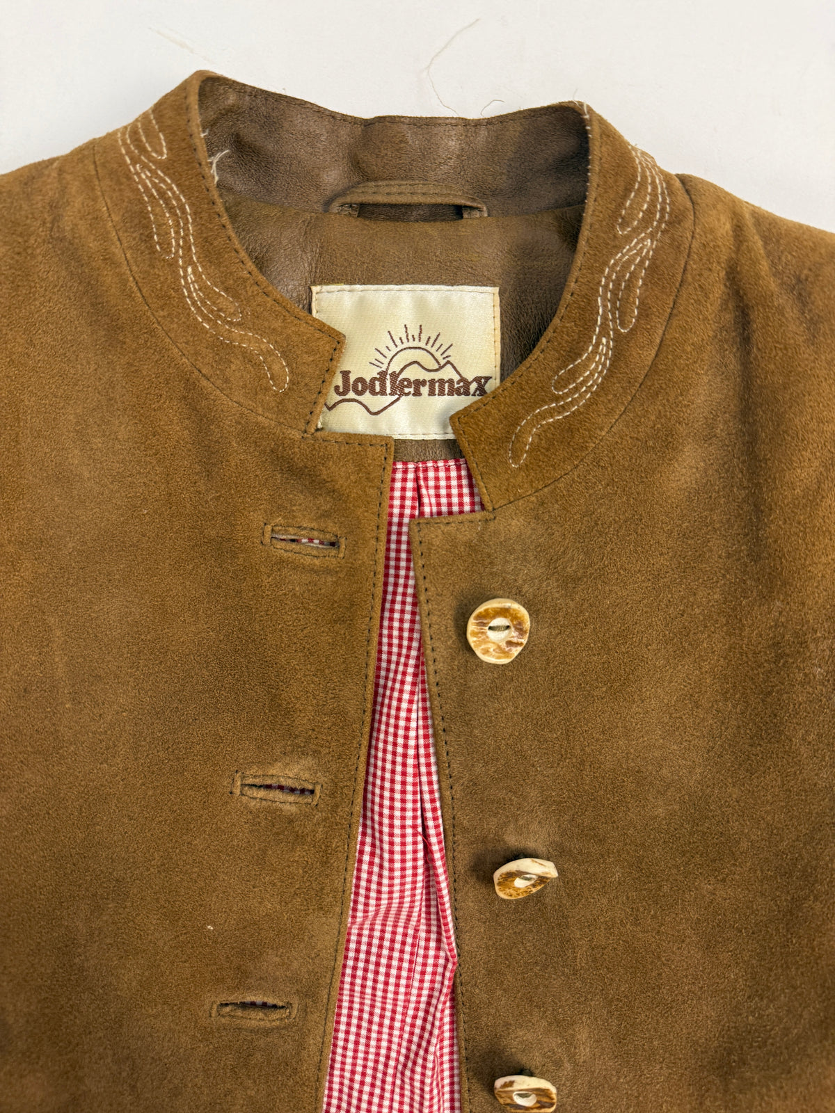 Giacca Folk Tirolese Vintage Camoscio con Ricami - Taglia 42/M