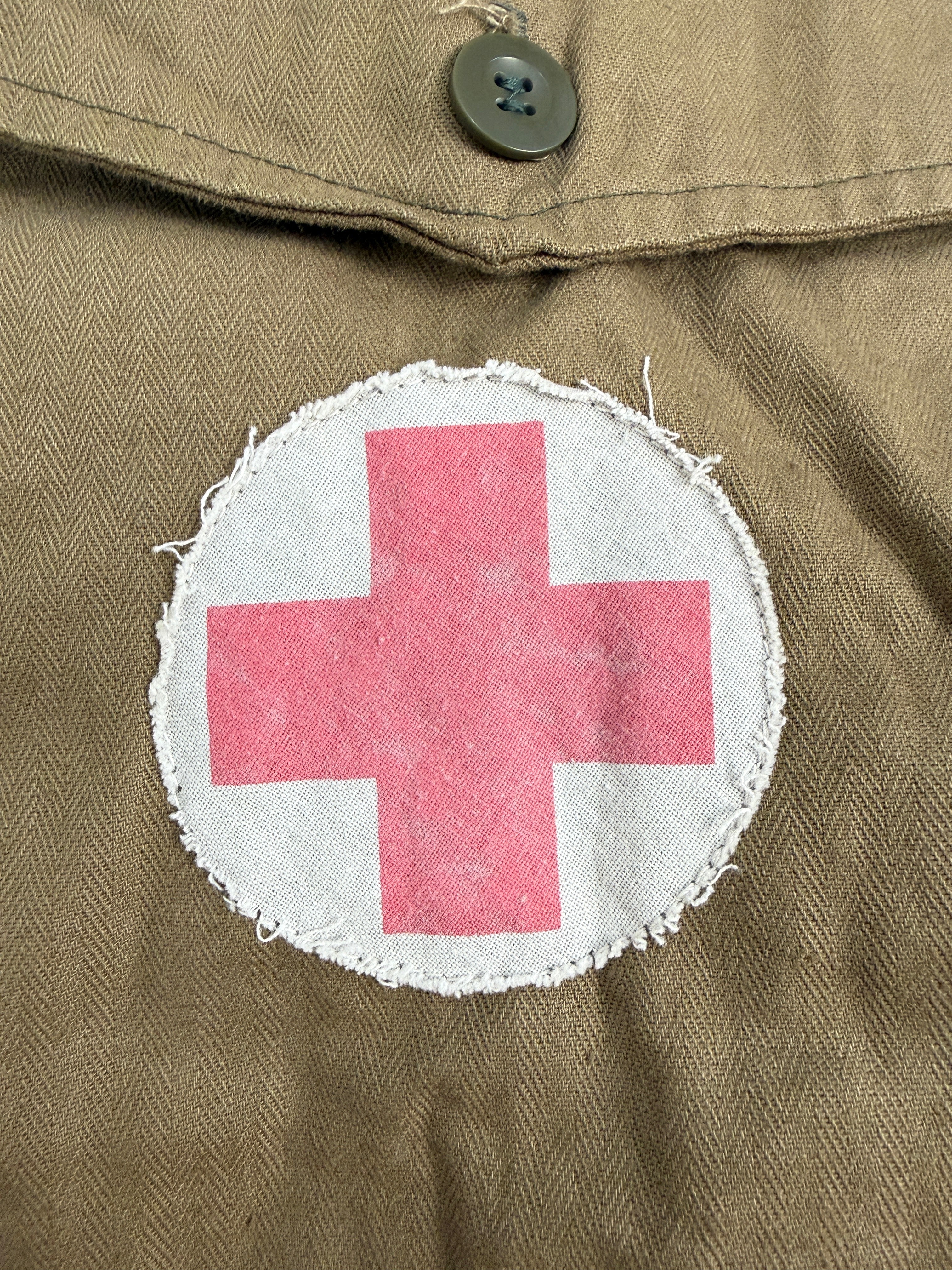 Salopette Militare Anni '70 Verde Kaki con Patch Croce Rossa - Taglia L