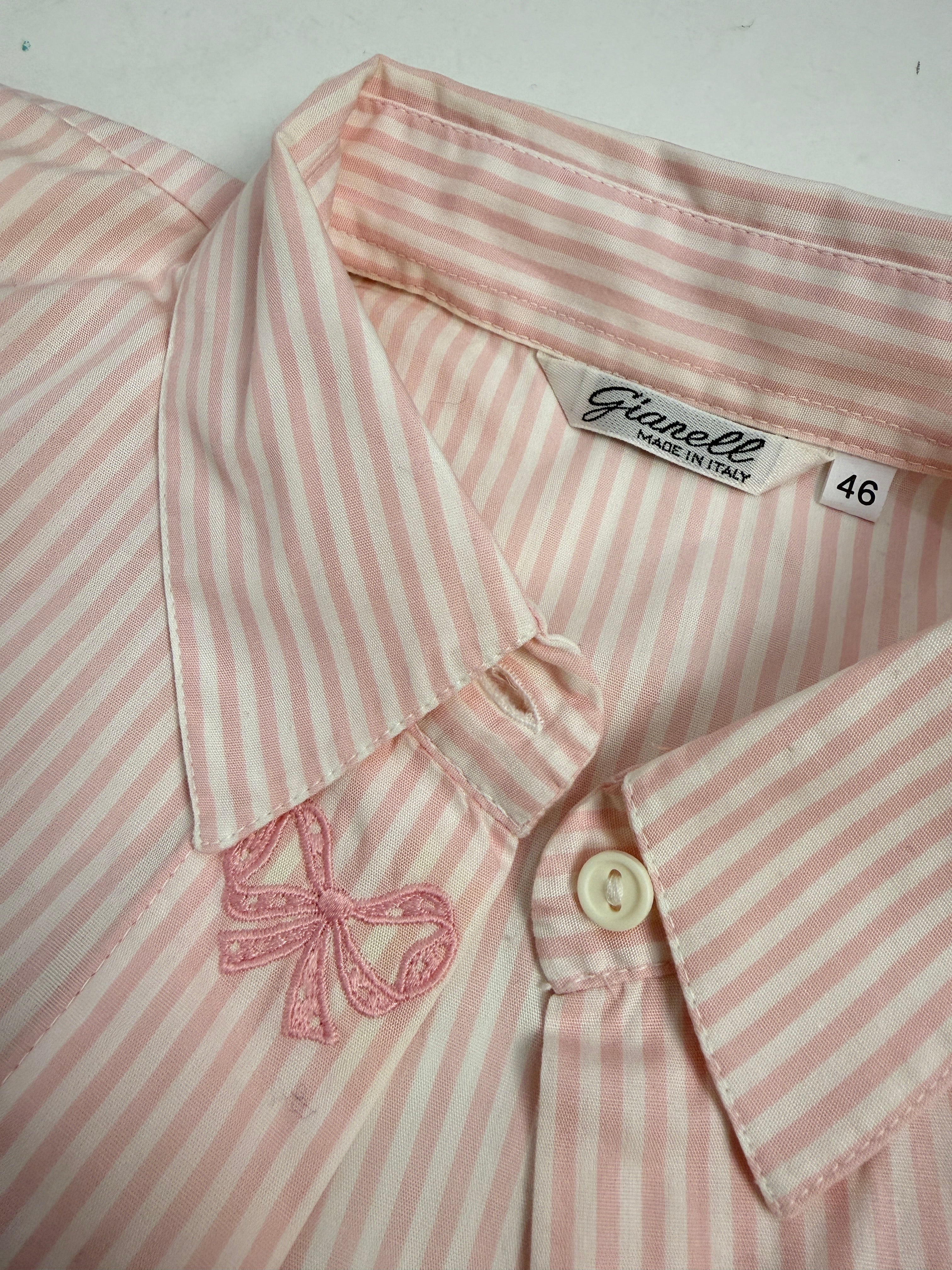 camicia vintage in cotone a righe e ricami