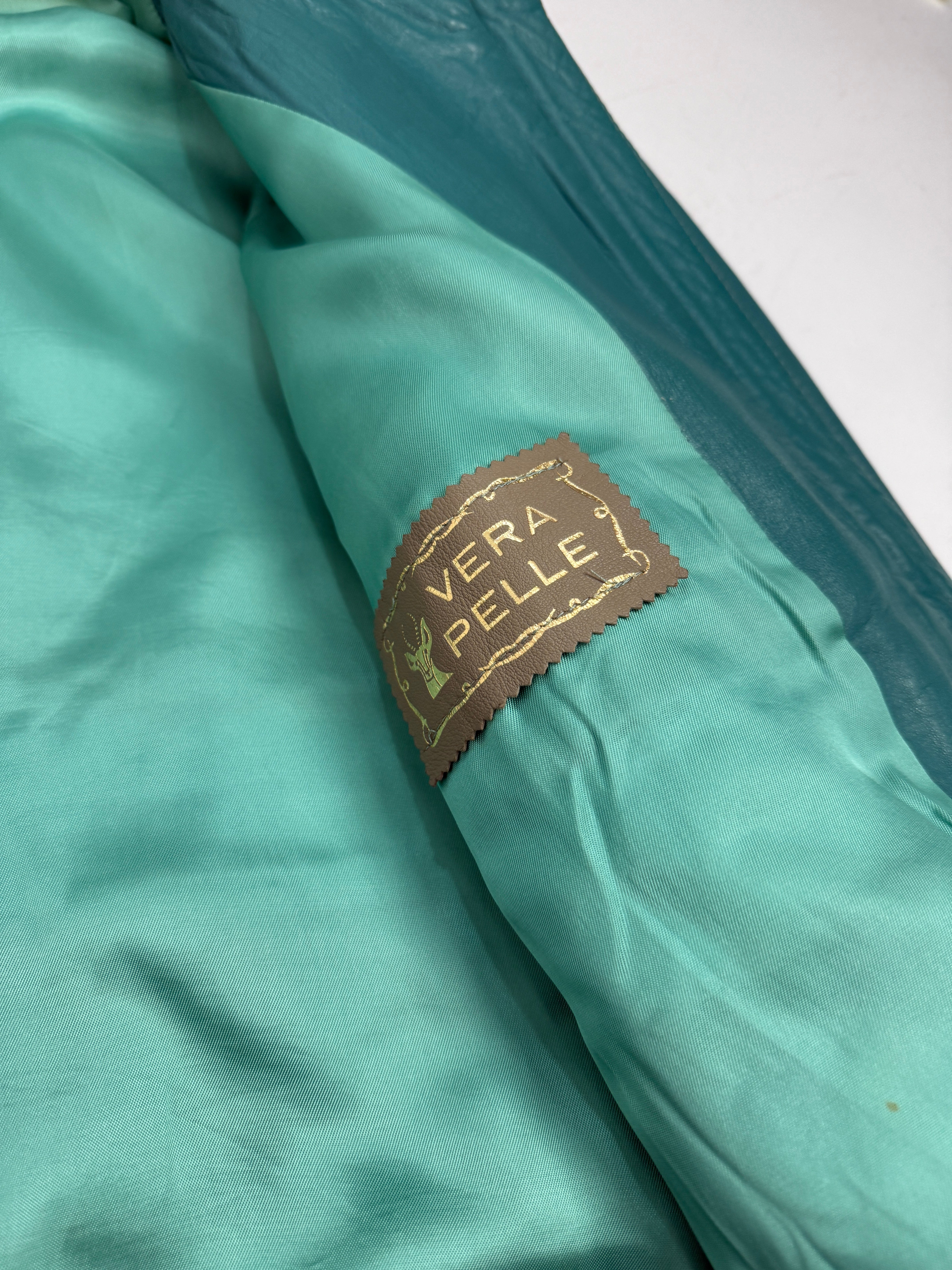 Bomber anni '80 in vera pelle - Verde Acqua