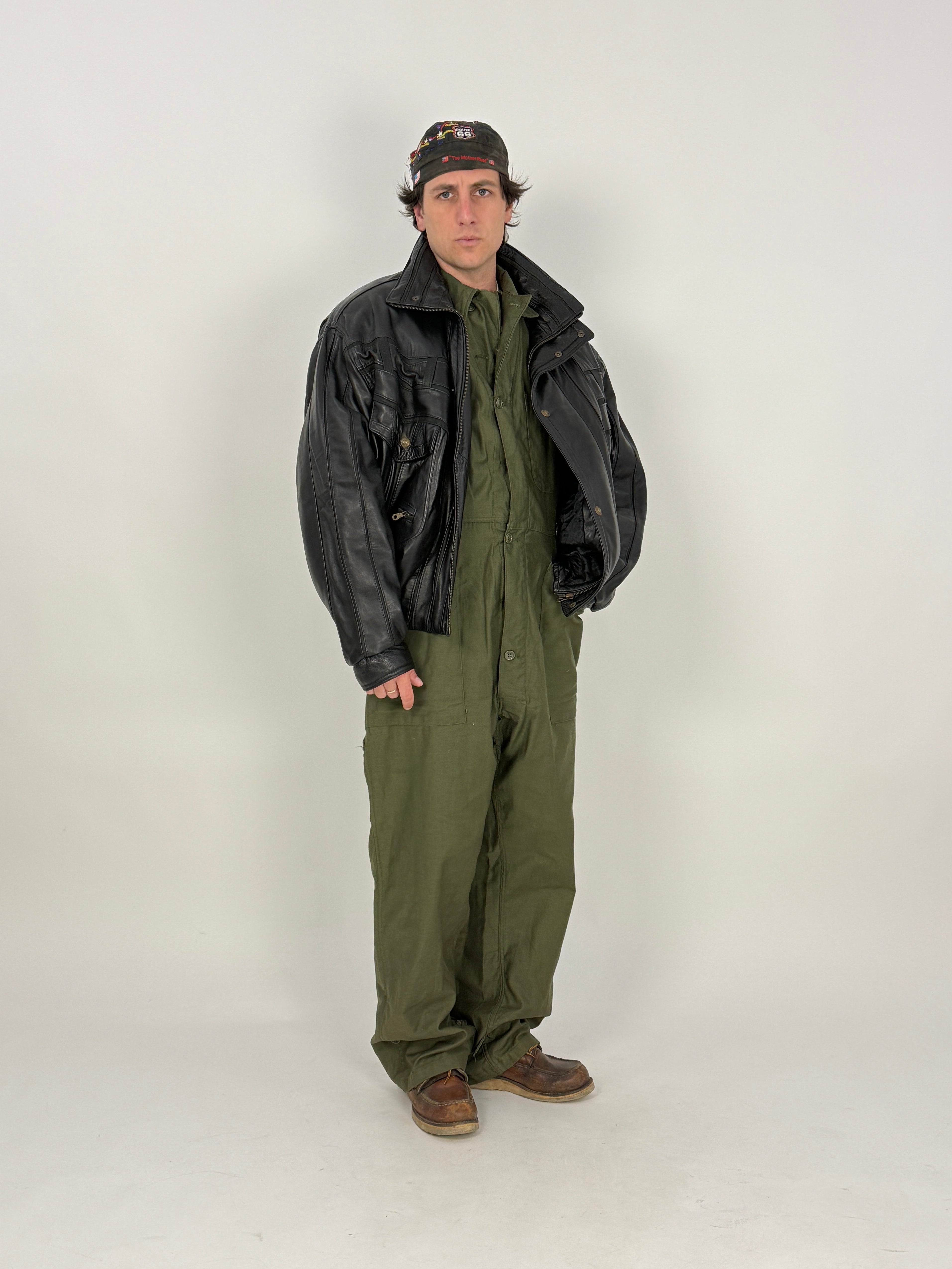 bomber vintage in pelle nera da uomo