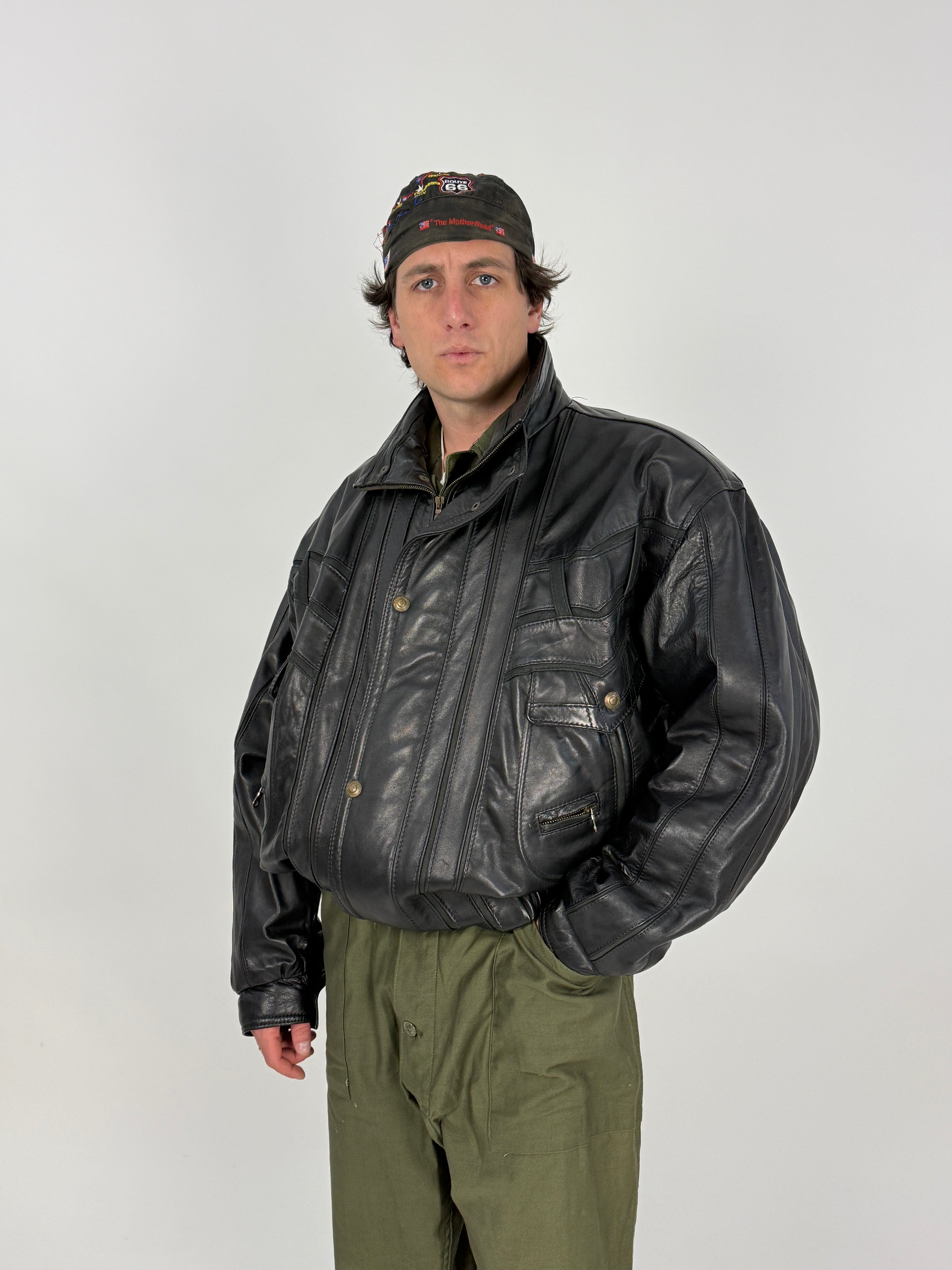 Bomber anni '80 in vera pelle nera