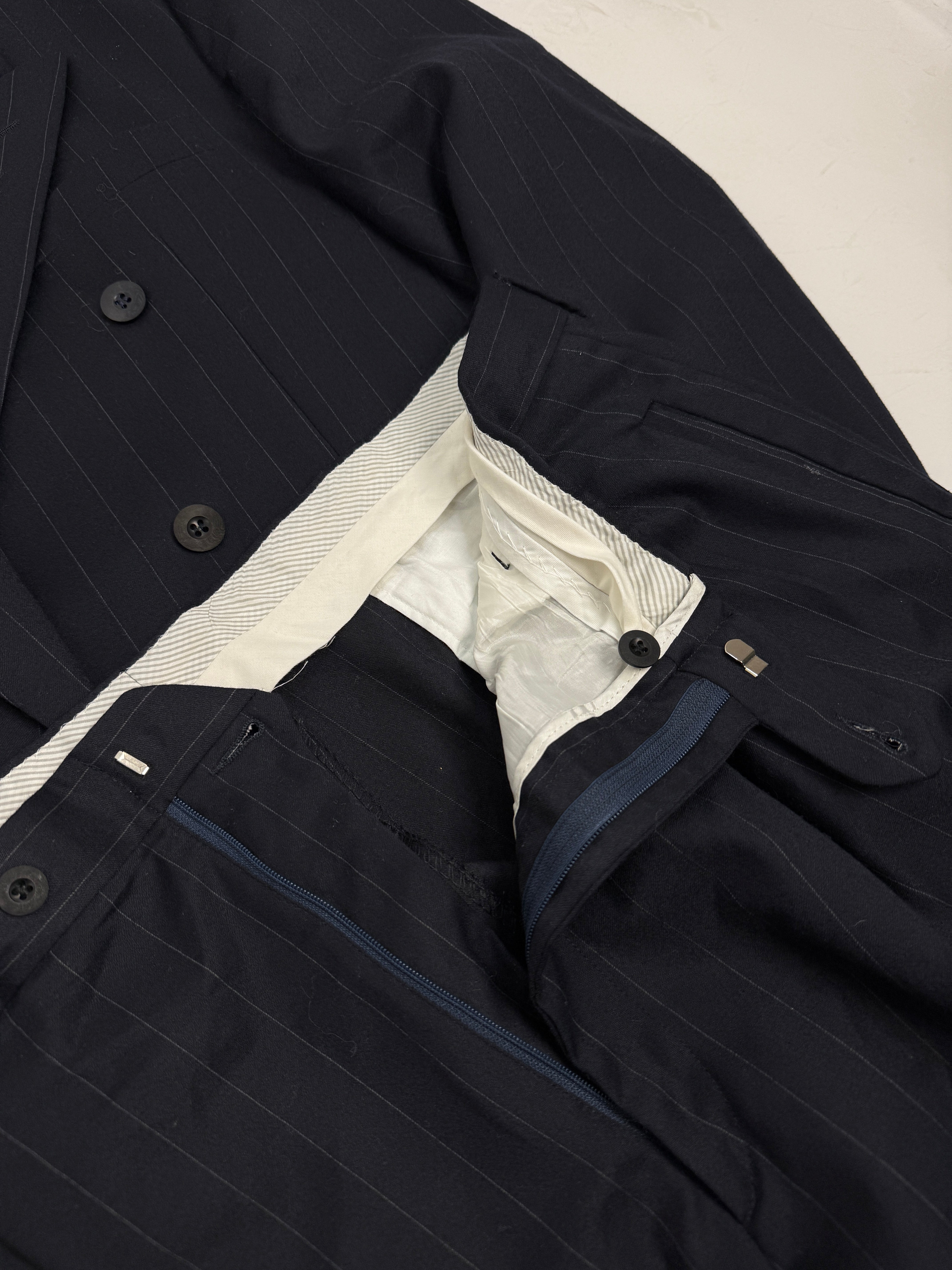 Completo gessato in lana - blu notte