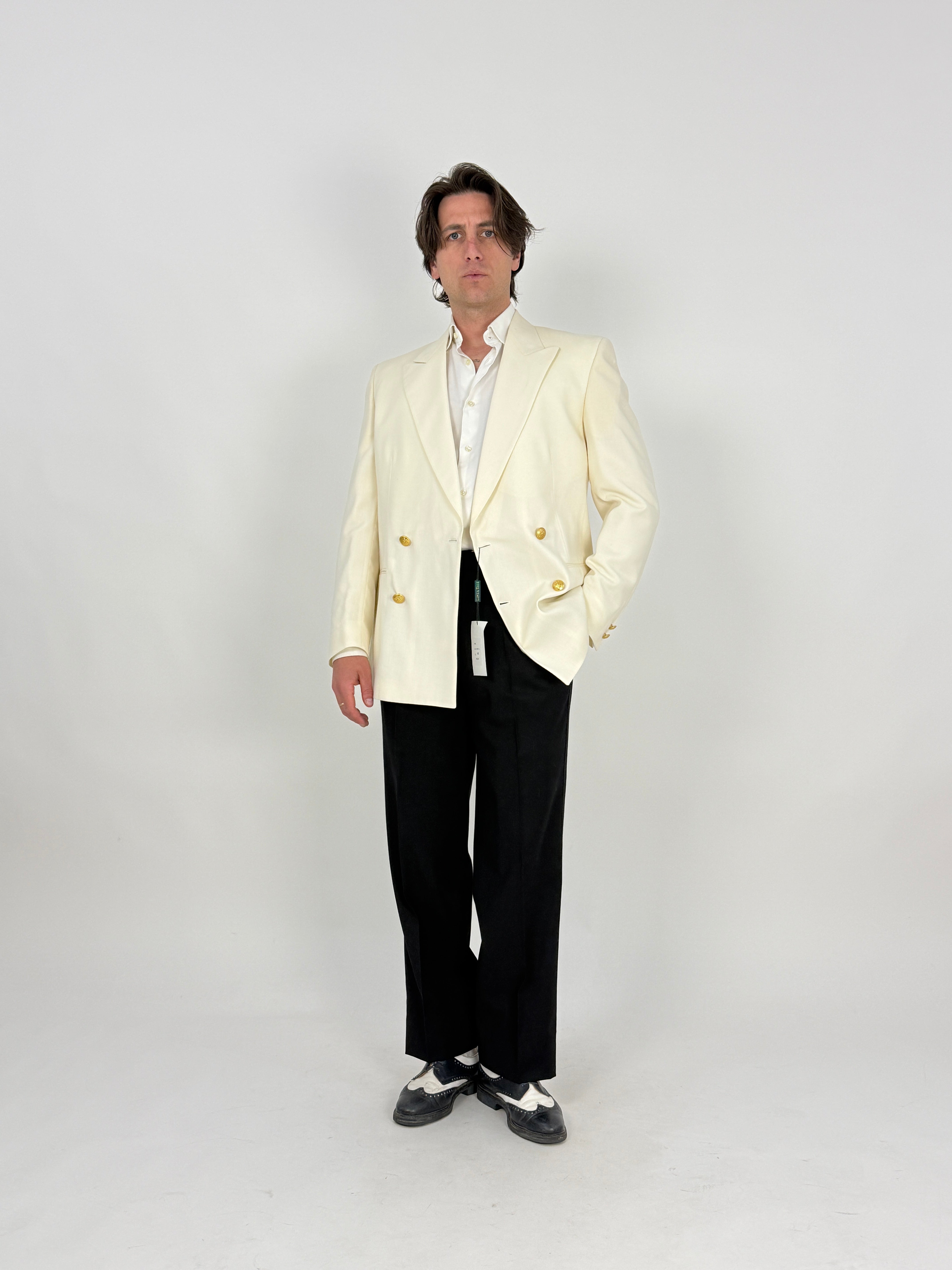 Blazer vintage sartoriale doppiopetto con bottoni oro