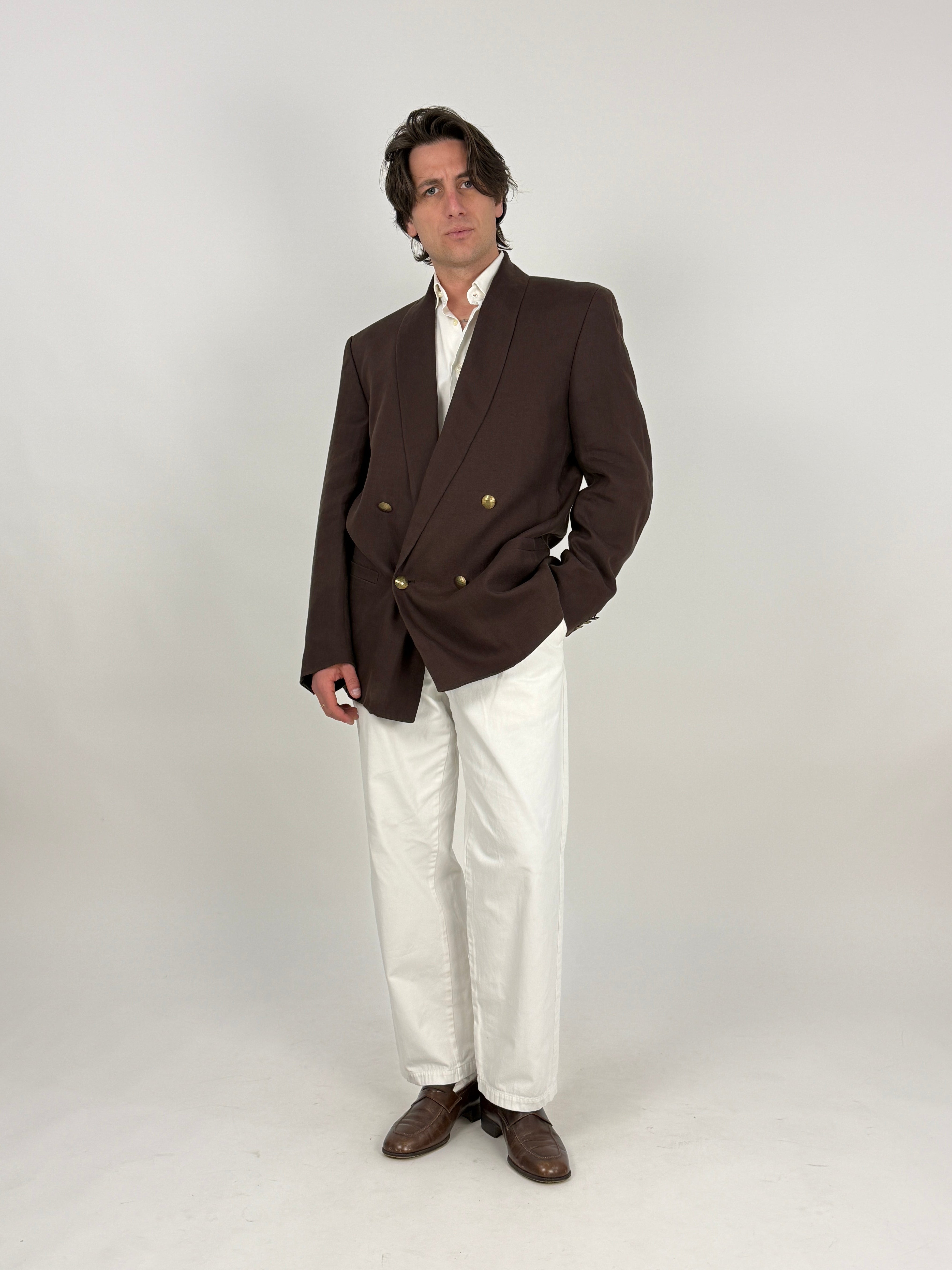 giacca Gianni versace in lino marrone vintage - da uomo taglia 50