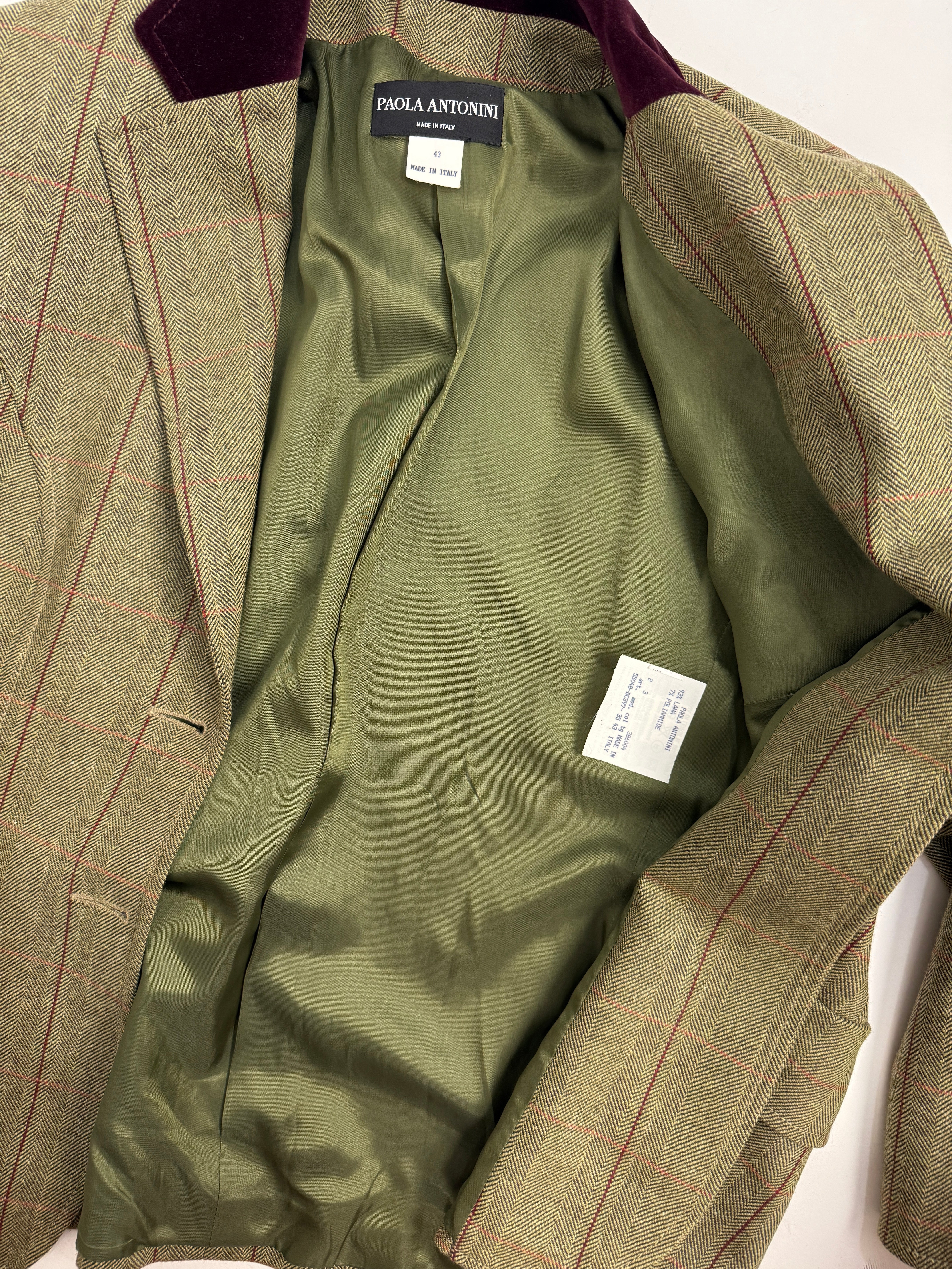 Giacca Vintage Paola Antonini Lana Spigata Colletto Velluto - Taglia 44